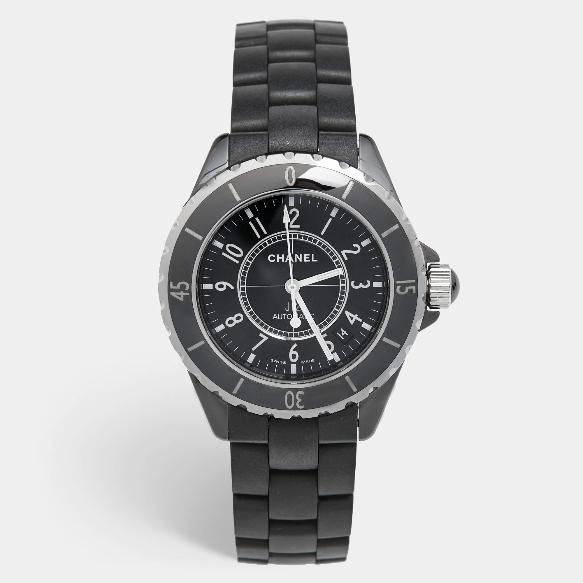 Chanel Black Ceramic Stainless Steel Rubber J12 H0684 Men's Wristwatch 39 mm