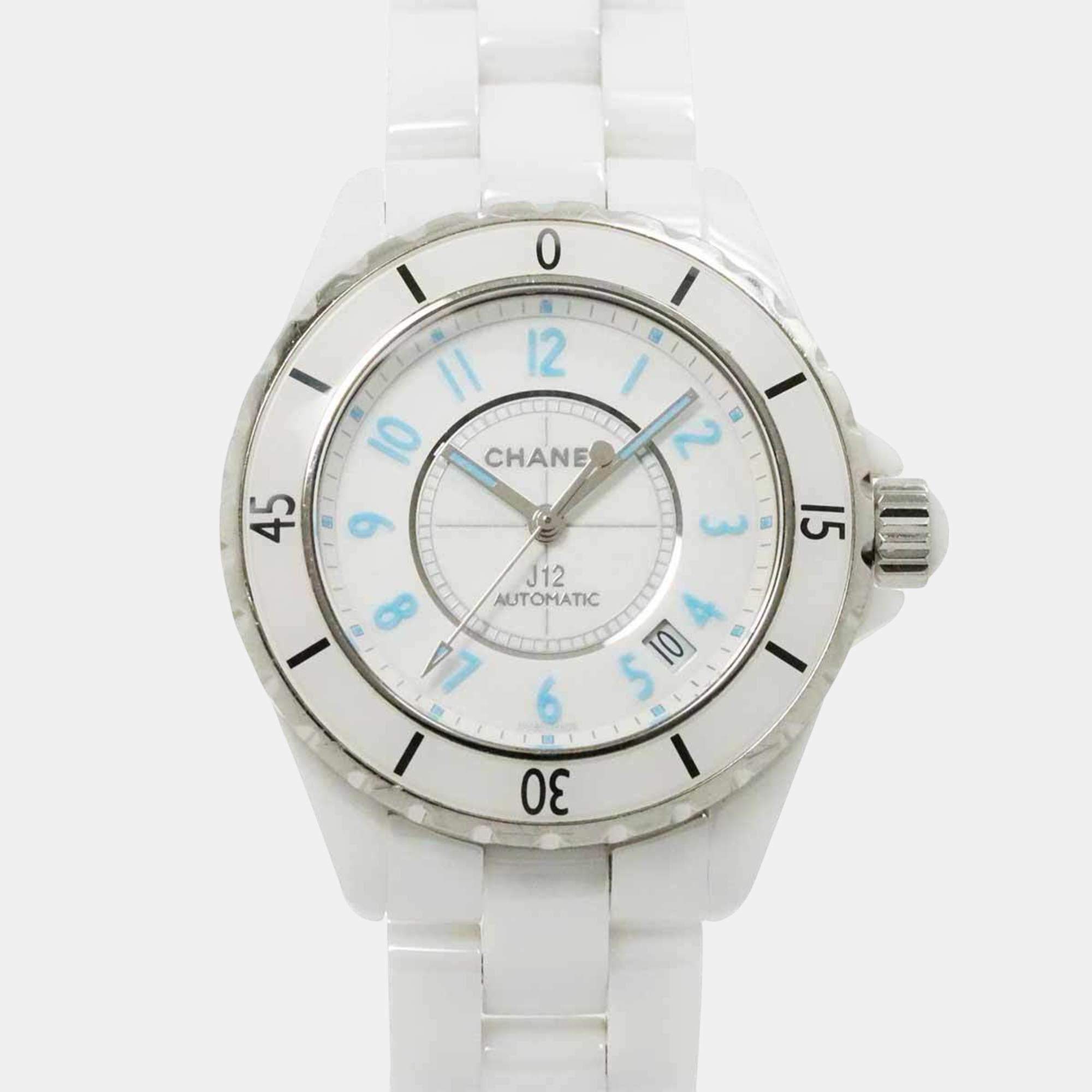 Chanel White Stainless Steel Ceramic J12 H3827 Automatic Men's Wristwatch 39 mm