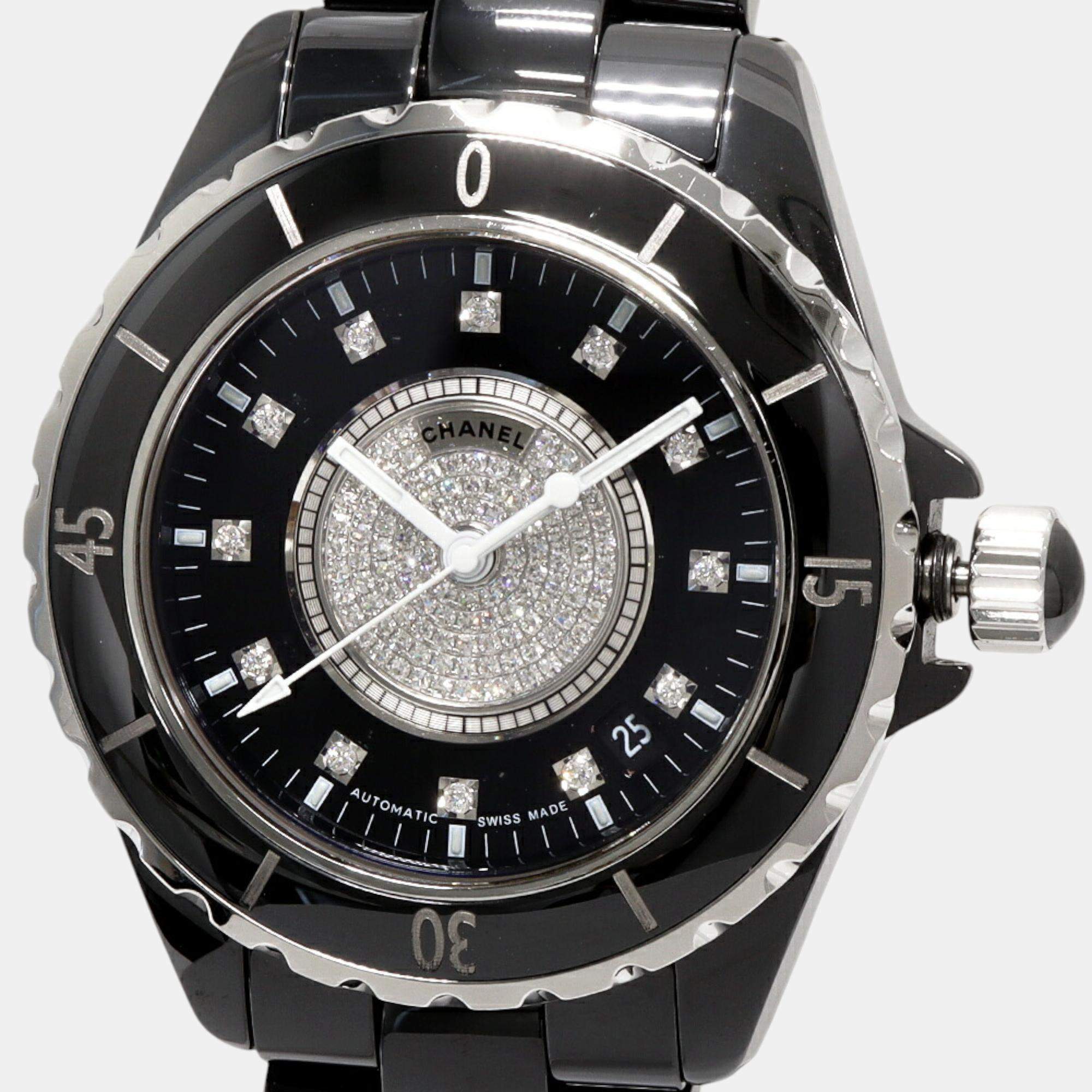 Chanel Black Ceramic Diamond J12 H1757 Automatic Men's Wristwatch 40 mm