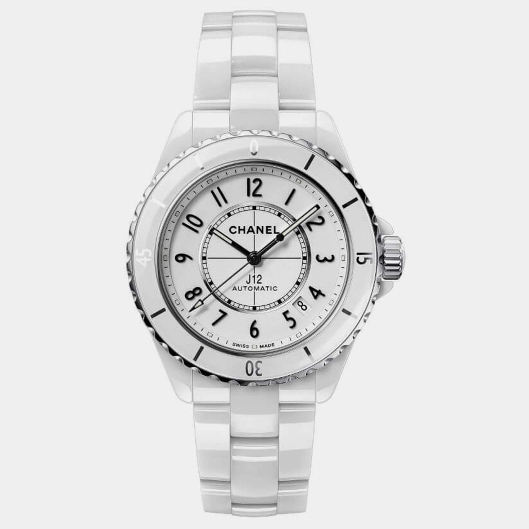 Chanel White Ceramic J12 H5700 Automatic Men's Wristwatch 38 mm