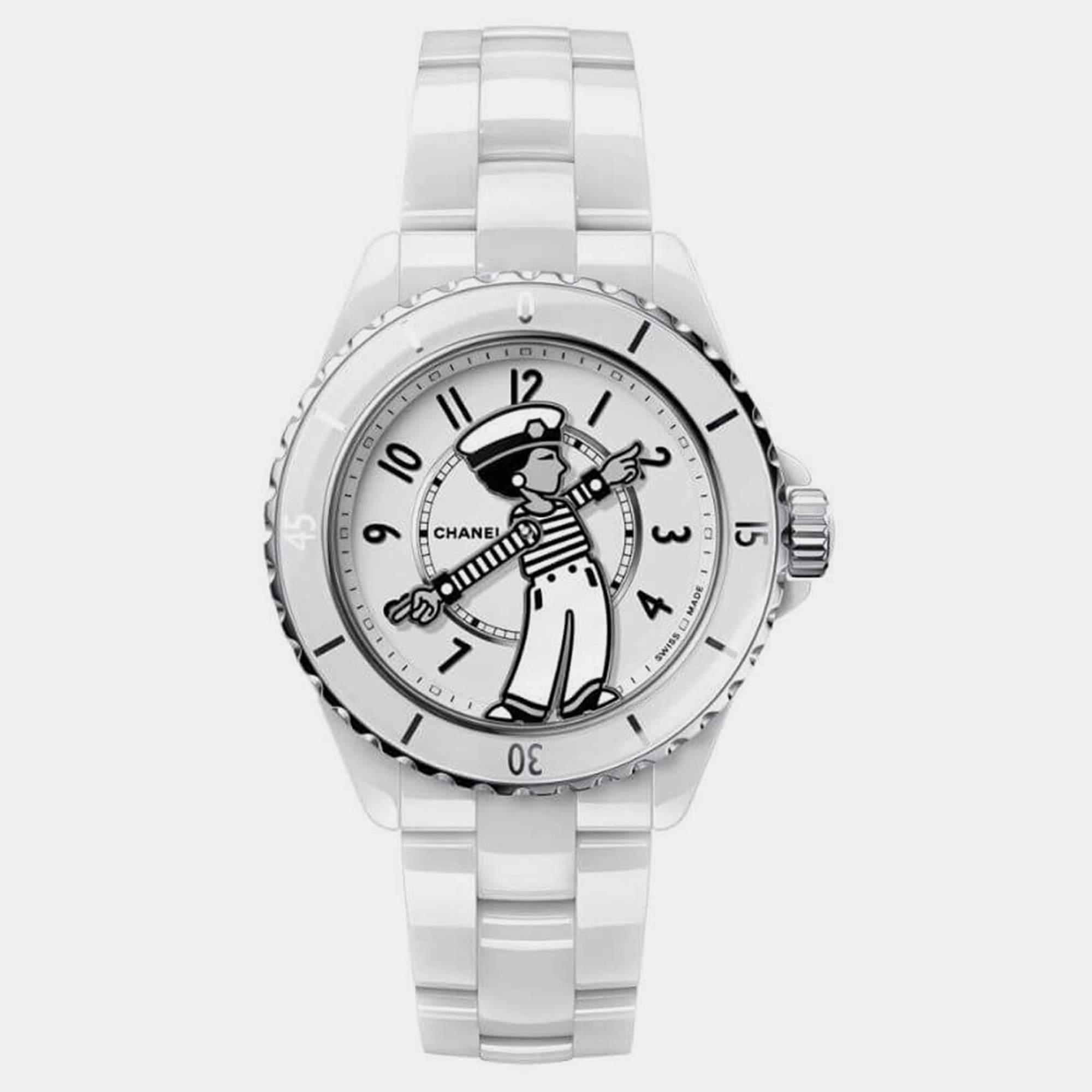 Chanel White Ceramic J12 H7481 Automatic Men's Wristwatch 38 mm