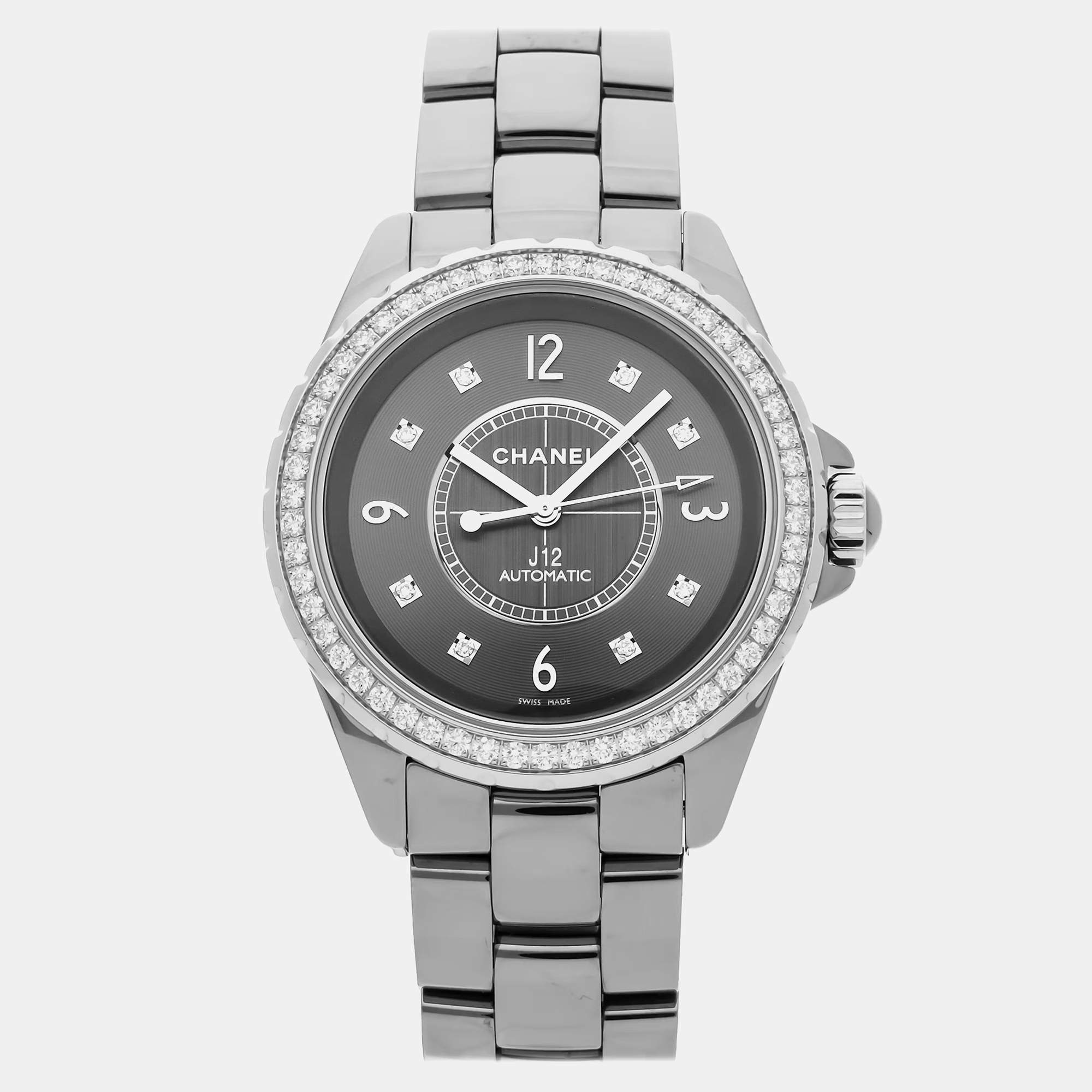 Pre Owned Chanel J12 H2566 Automatic Black Diamonds Ceramic Women’s Wristwatch 38mm