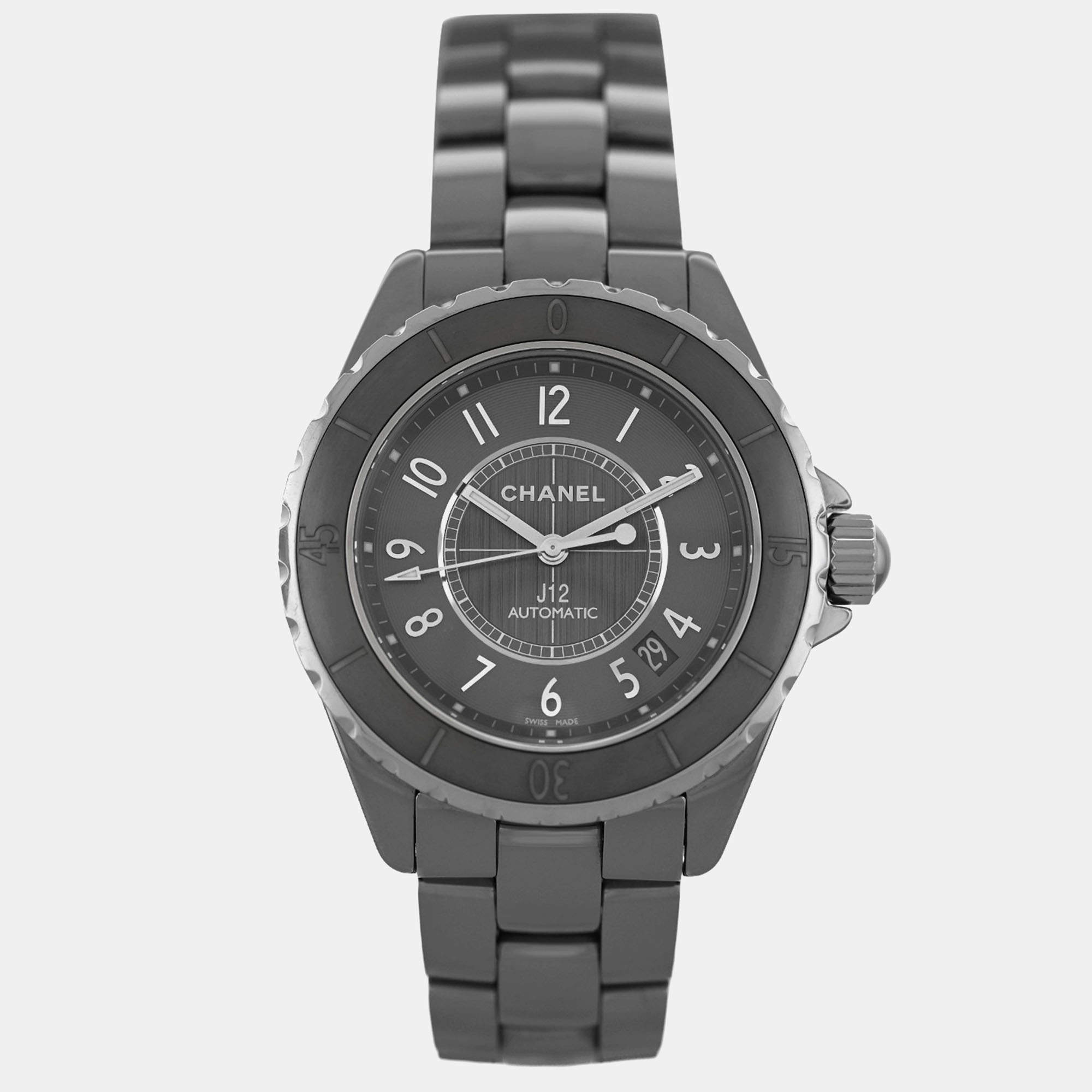 Pre Owned Chanel J12 Chromatic H2979 Automatic Grey Ceramic Stainless Steel Men's Wristwatch 38 mm