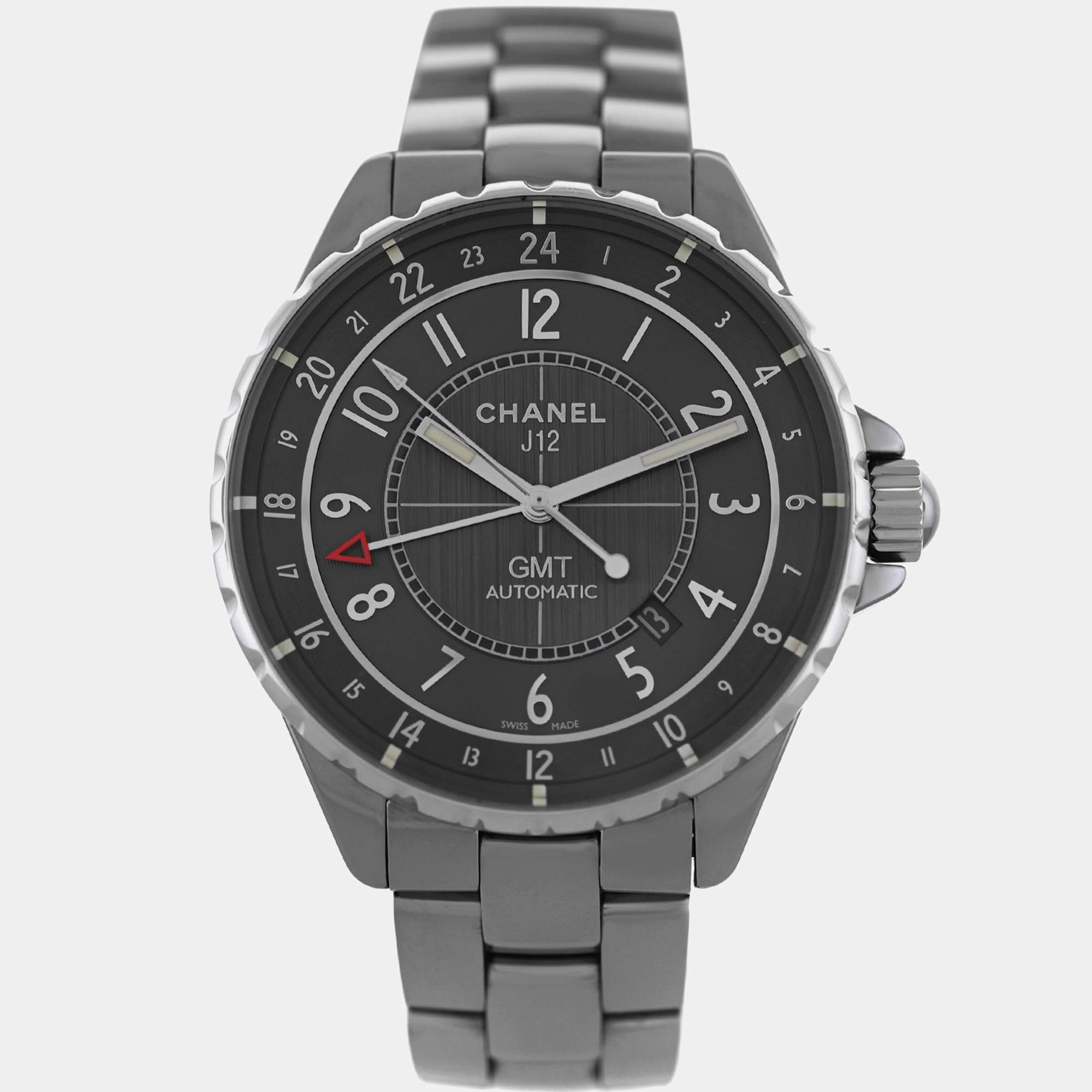 Pre Owned Chanel J12 H3099 Automatic Grey Ceramic Stainless Steel Men's Wristwatch 41 mm