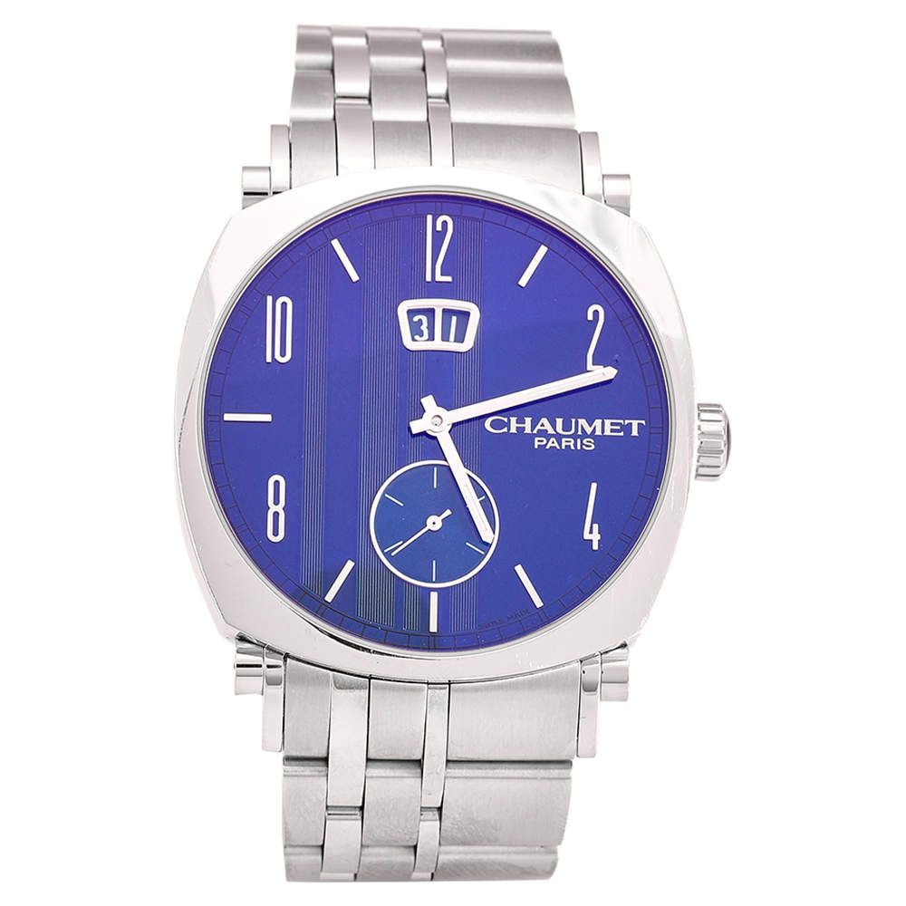 Pre Owned Chaumet Blue Stainless Steel Dandy Big Date W11680-47C Men's Wristwatch 39 mm