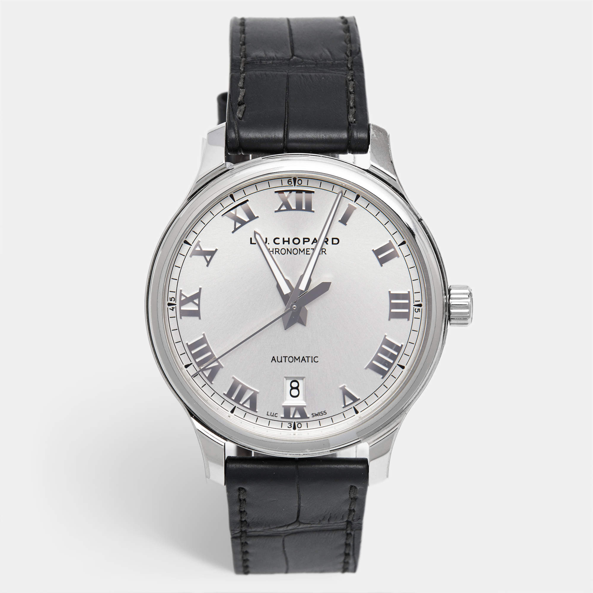 Pre Owned Chopard Silver Dial Stainless Steel Alligator Leather L.U.C 1937 Classic 168558-3001 Men's Wristwatch 42 mm