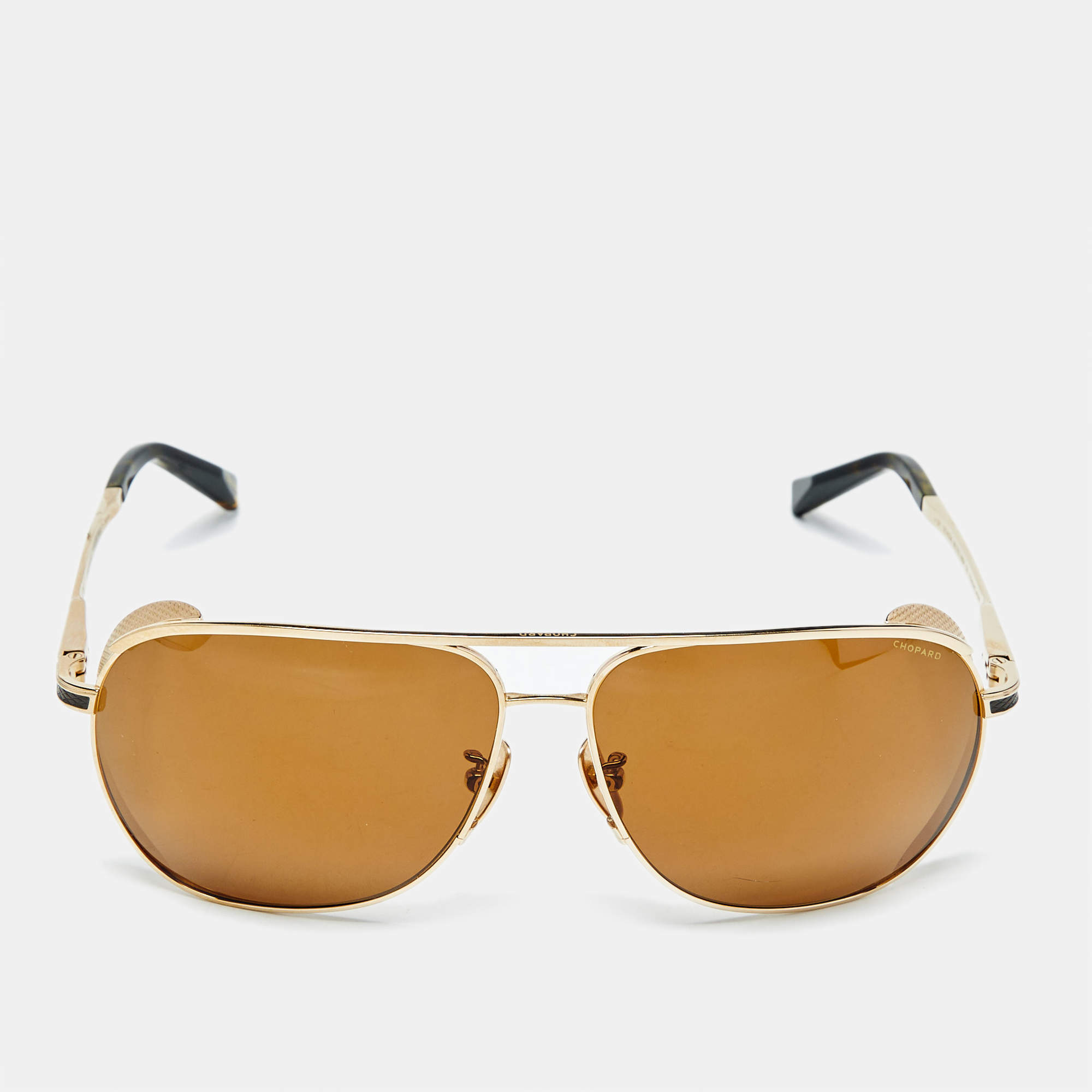 Pre Owned Chopard Brown/Gold Tone SCH C34 Aviator Sunglasses