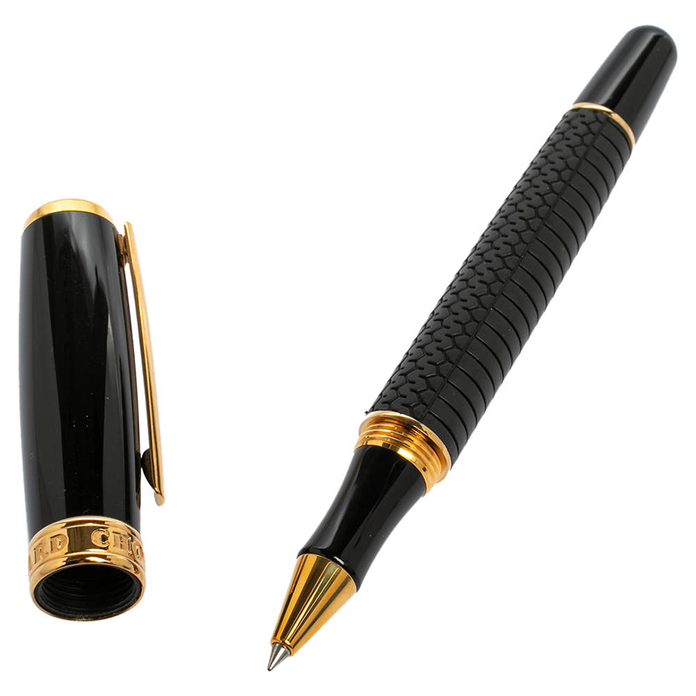 Chopard Racing Black Rubber Yellow Gold Plated Rollerball Pen