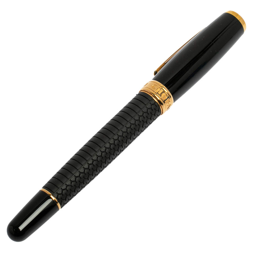 Pre Owned Chopard Racing Black Rubber Yellow Gold Plated Rollerball Pen
