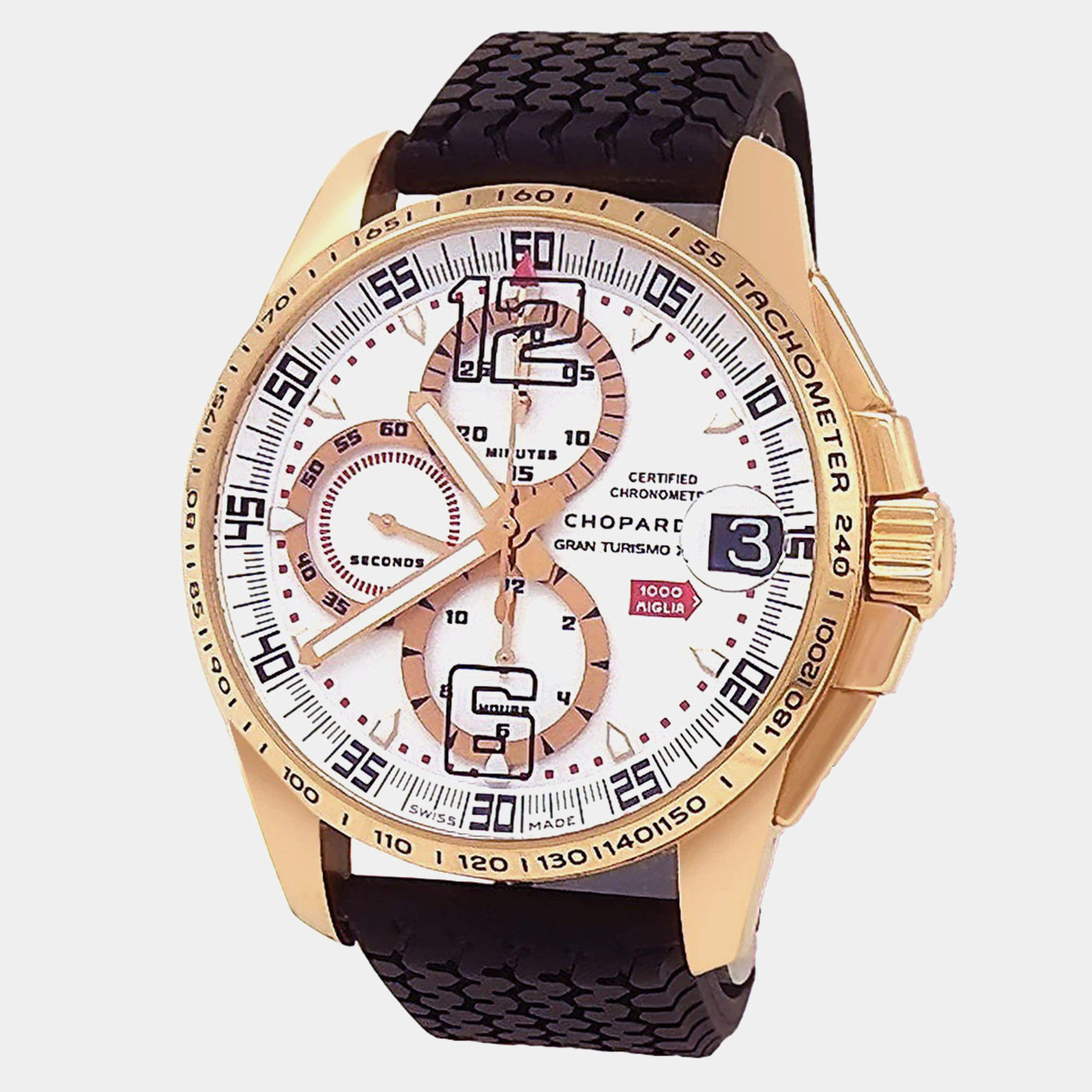 Pre Owned Chopard Mille Miglia 161268-5003 Automatic Silver 18K Rose Gold Men’s Wristwatch 44 mm