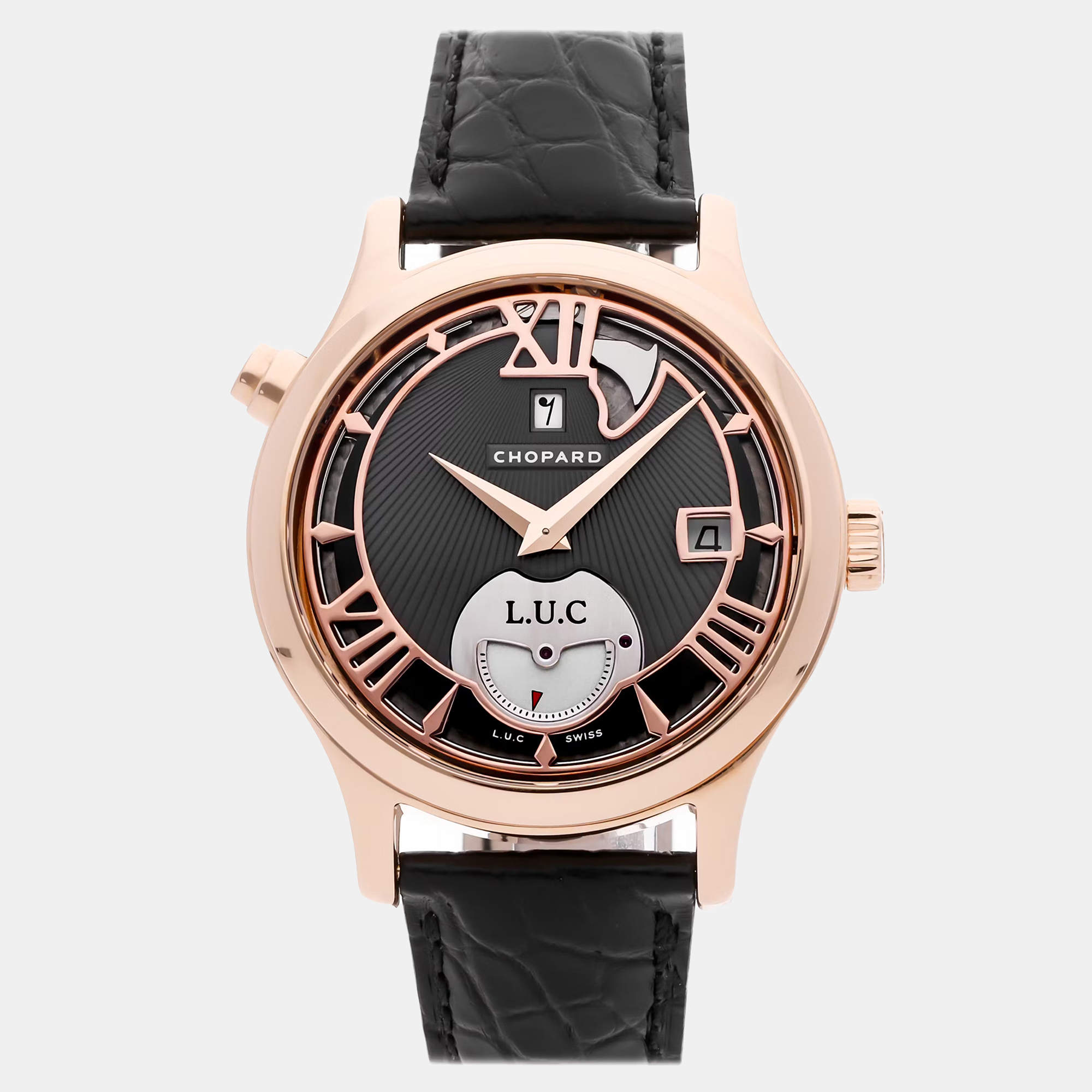 Pre Owned ساعة يد رجالي شوبارد إل.يو.سي إصدار محدود 161912-5002 ذهب وردي 18 قيراط أسود 41 مم