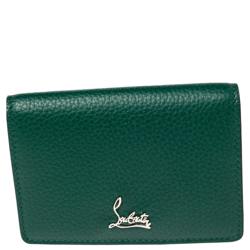 Pre Owned Christian Louboutin Green Leather Loubeka Business Card Case