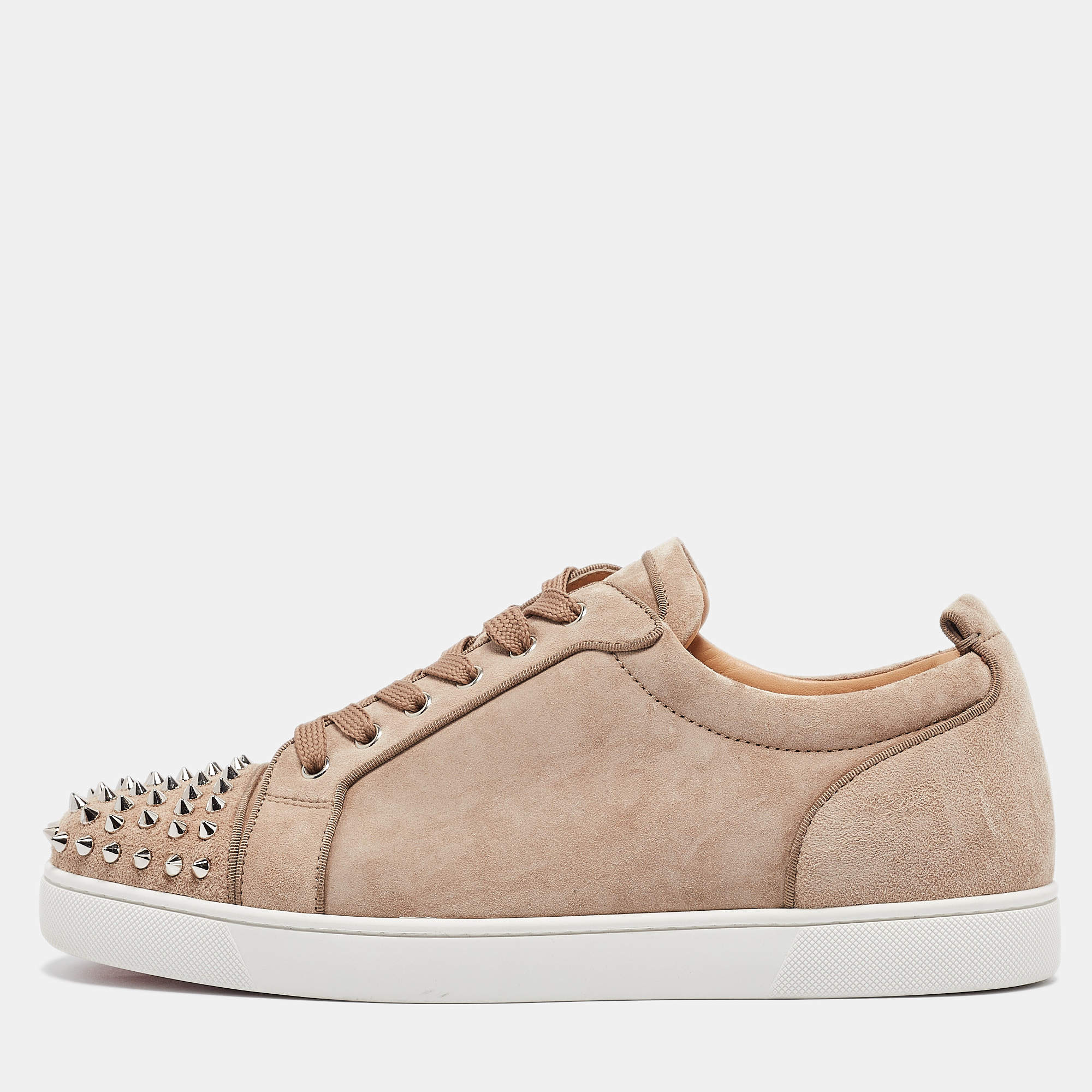 Christian Louboutin Brown Suede Louis Junior Spikes Low Top Sneakers Size 44.5