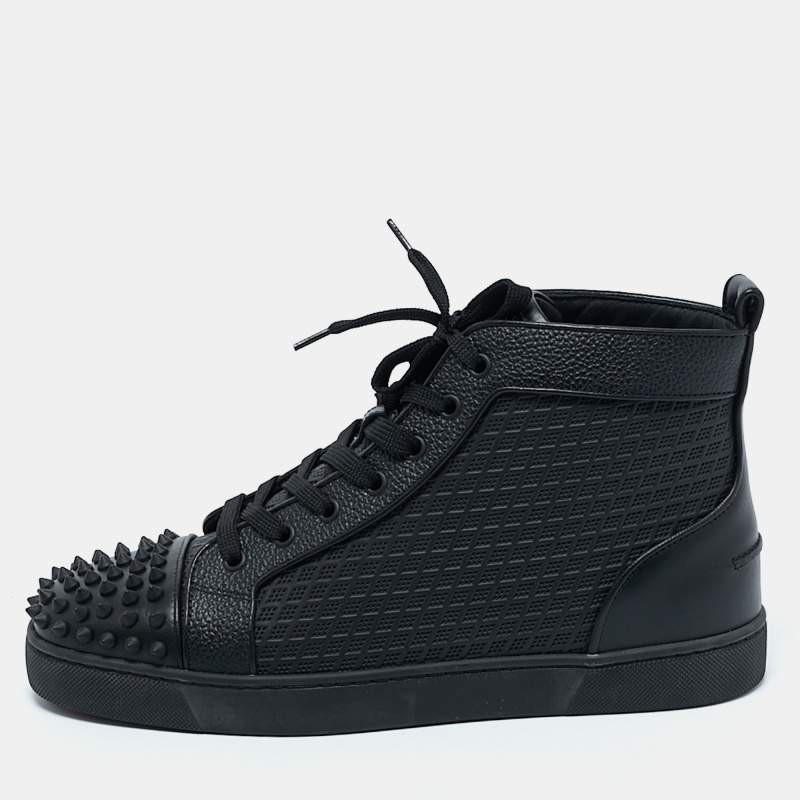 Christian Louboutin Black Leather Lou Spikes High Top Sneakers Size 42