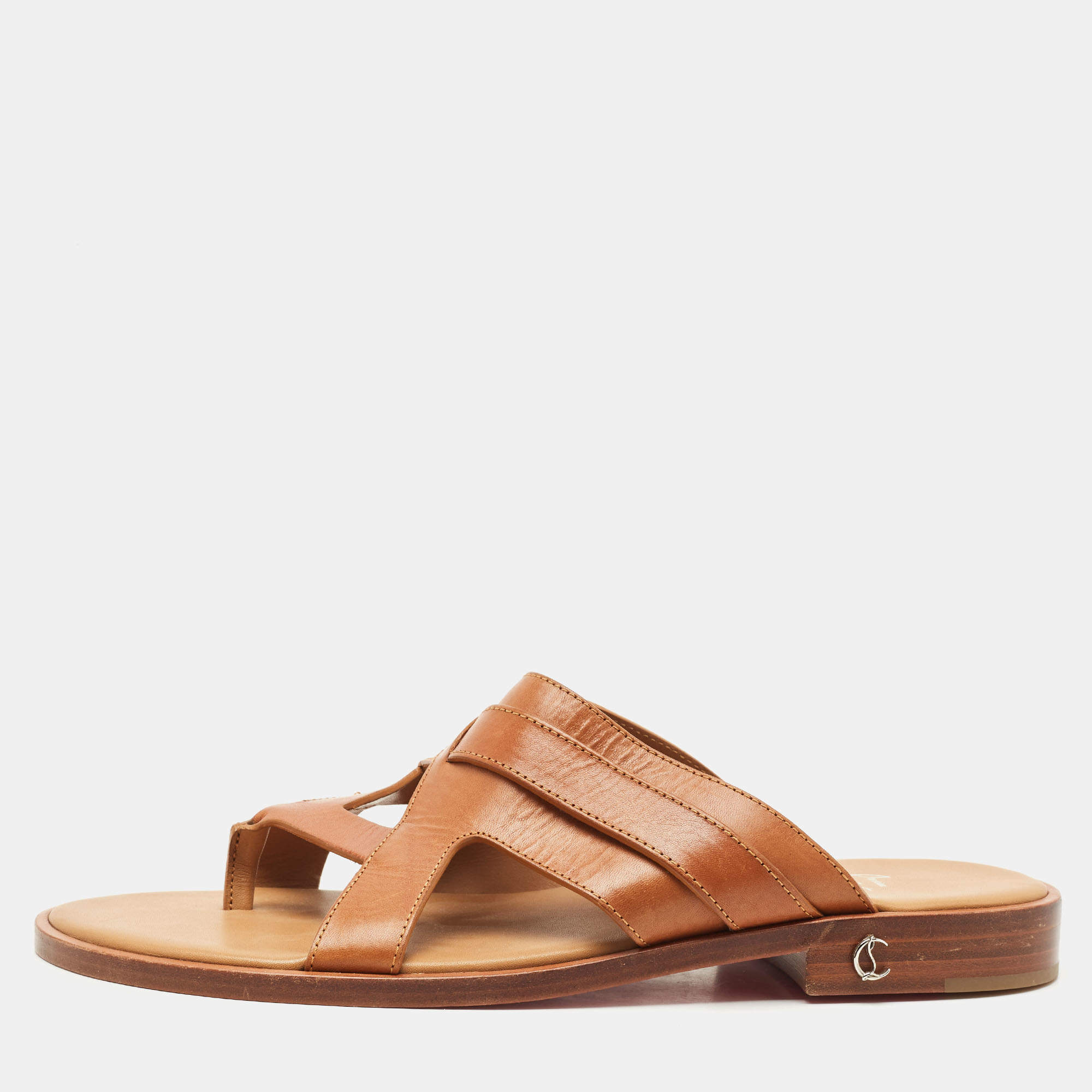 Christian Louboutin Brown Leather Sinouhe Thong Flat Sandals Size 44