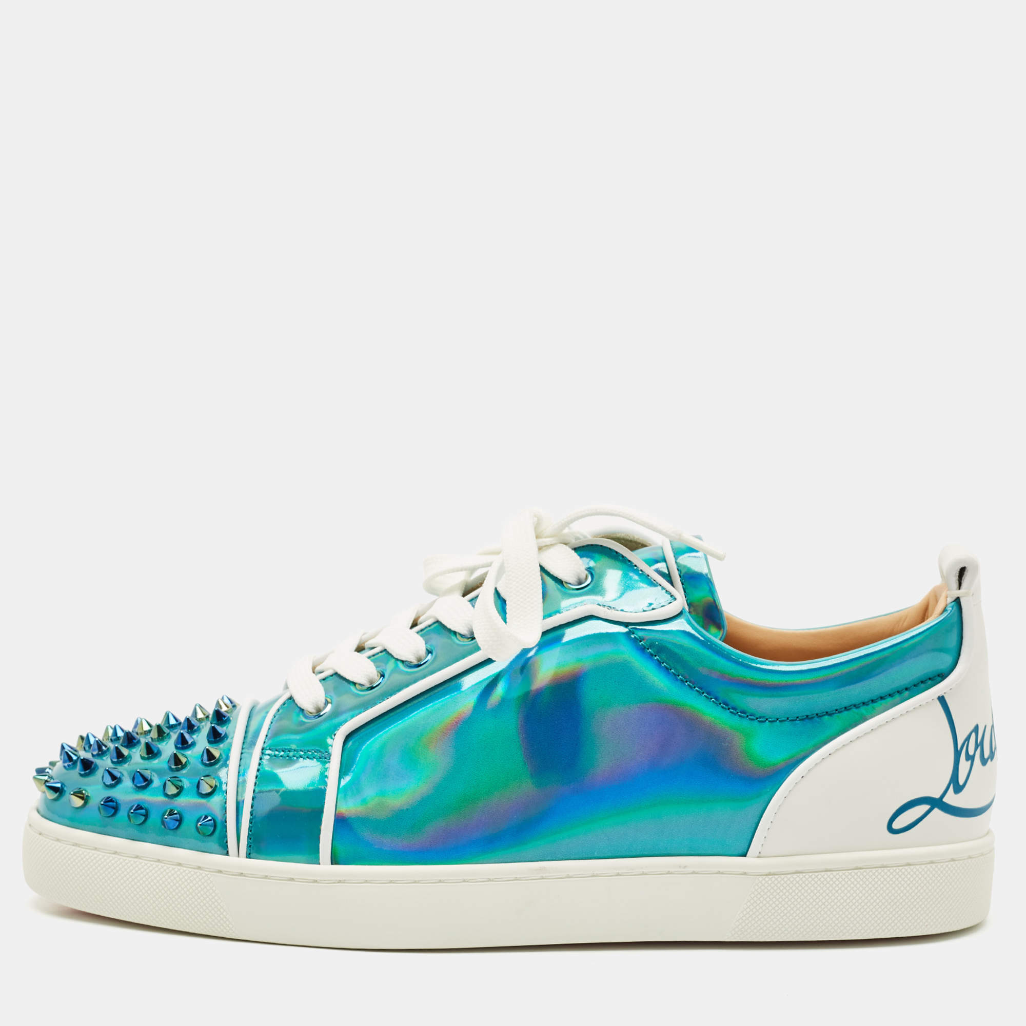 Christian Louboutin Blue Iridescent Leather Fun Louis Junior Sneakers Size 44.5