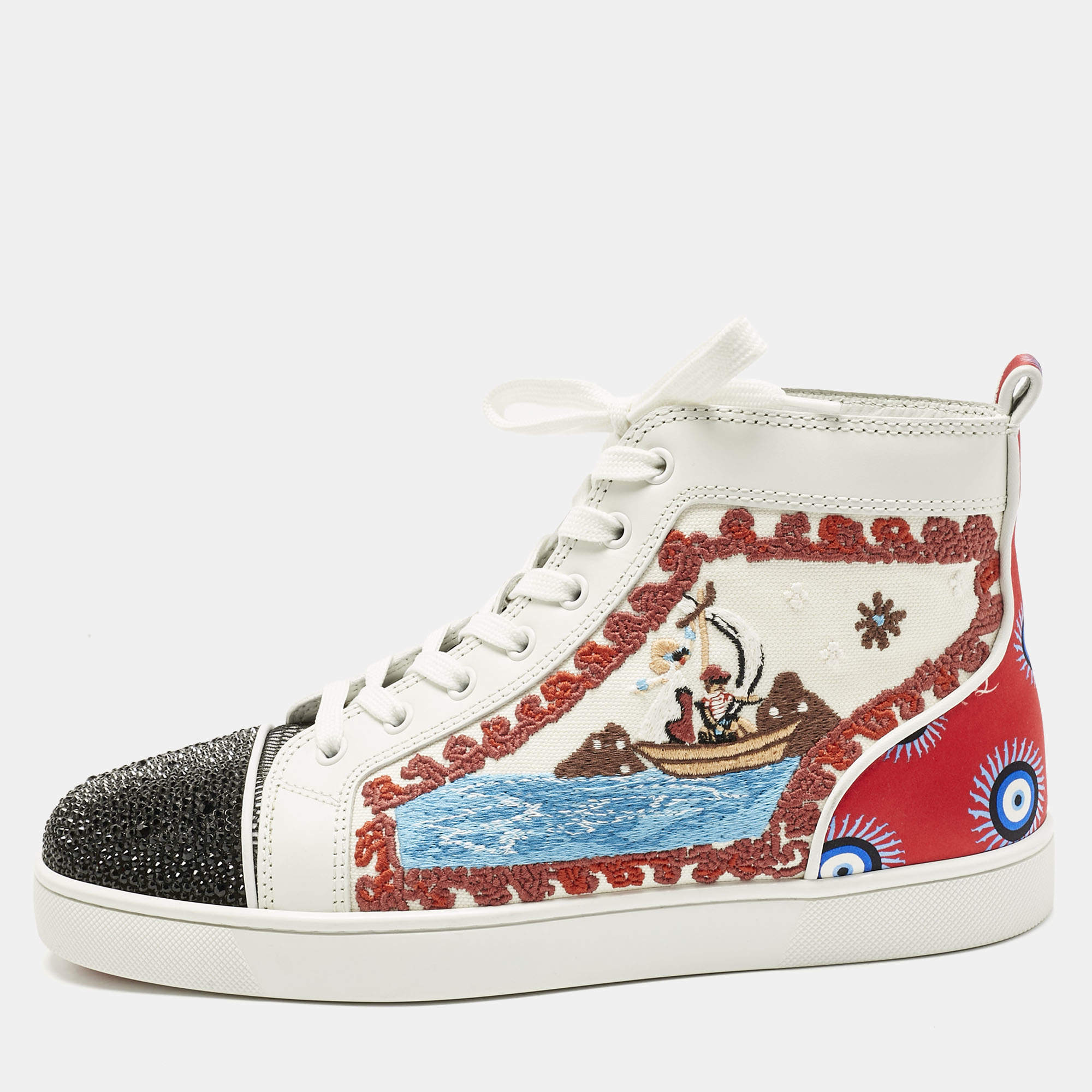 Pre Owned Christian Louboutin Multicolor Canvas and Leather No Limit Greek Sneakers Size 41