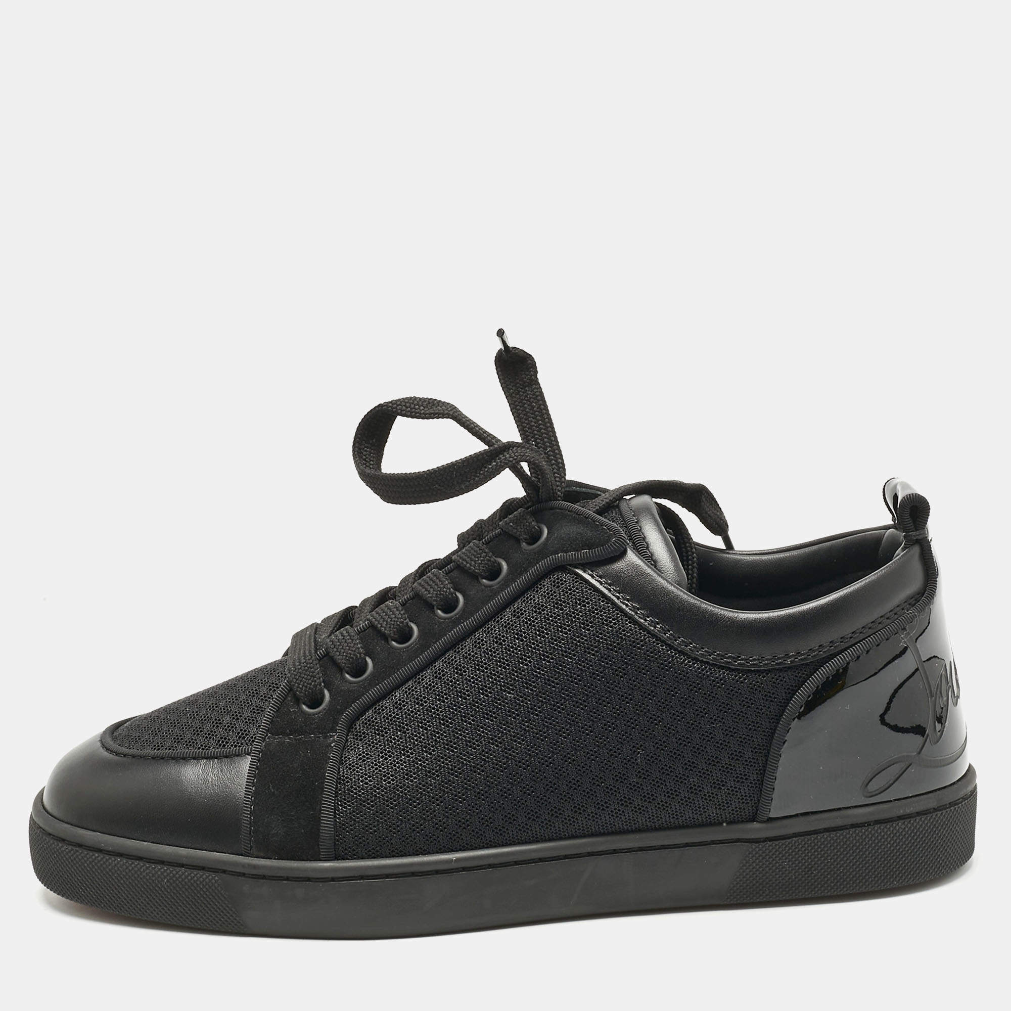 مملوكة مسبقًا حذاء رياضي كريستيان لوبوتان رانتلواو شبكي وجلد أسود مقاس 40.5