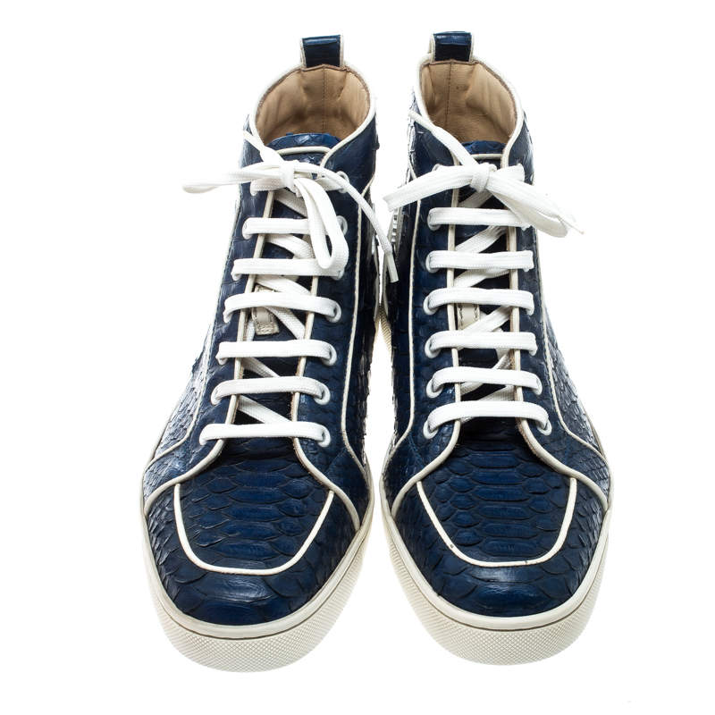 Christian Louboutin Blue Python Skin Leather High-Top Sneakers Exotic  leather ref.997340 - Joli Closet