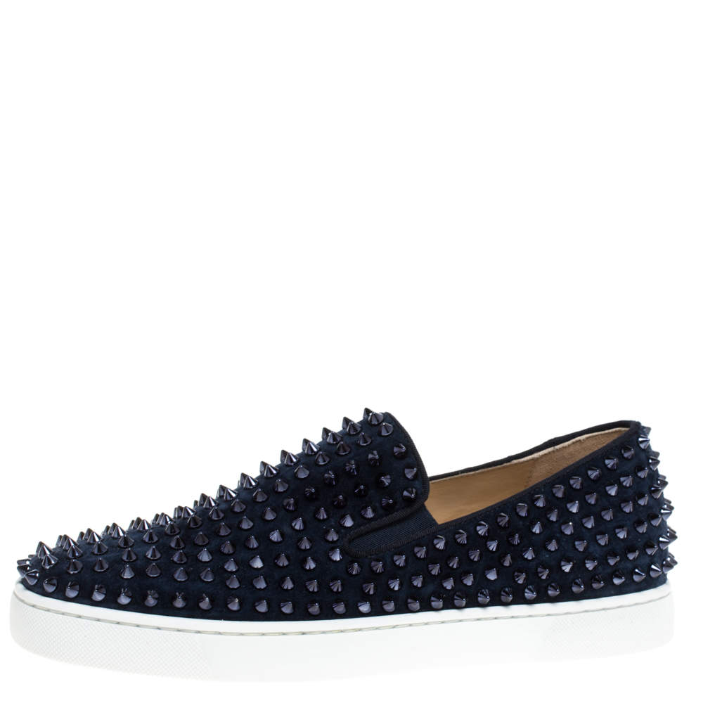 Christian Louboutin Navy Suede Roller Boat Spiked Slip On Sneakers Size 41