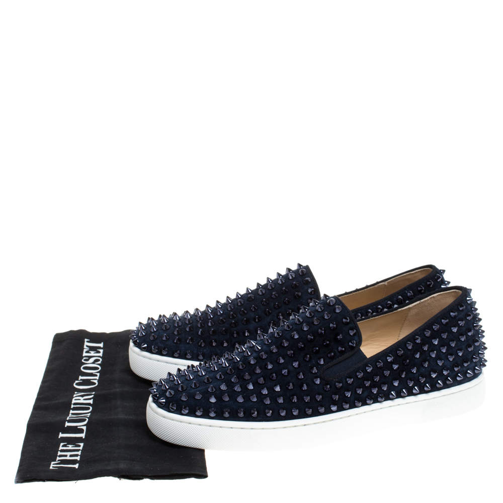 Christian Louboutin Rollerboy Spikes Dark Blue Suede Loafers navy shoe –  AvaMaria