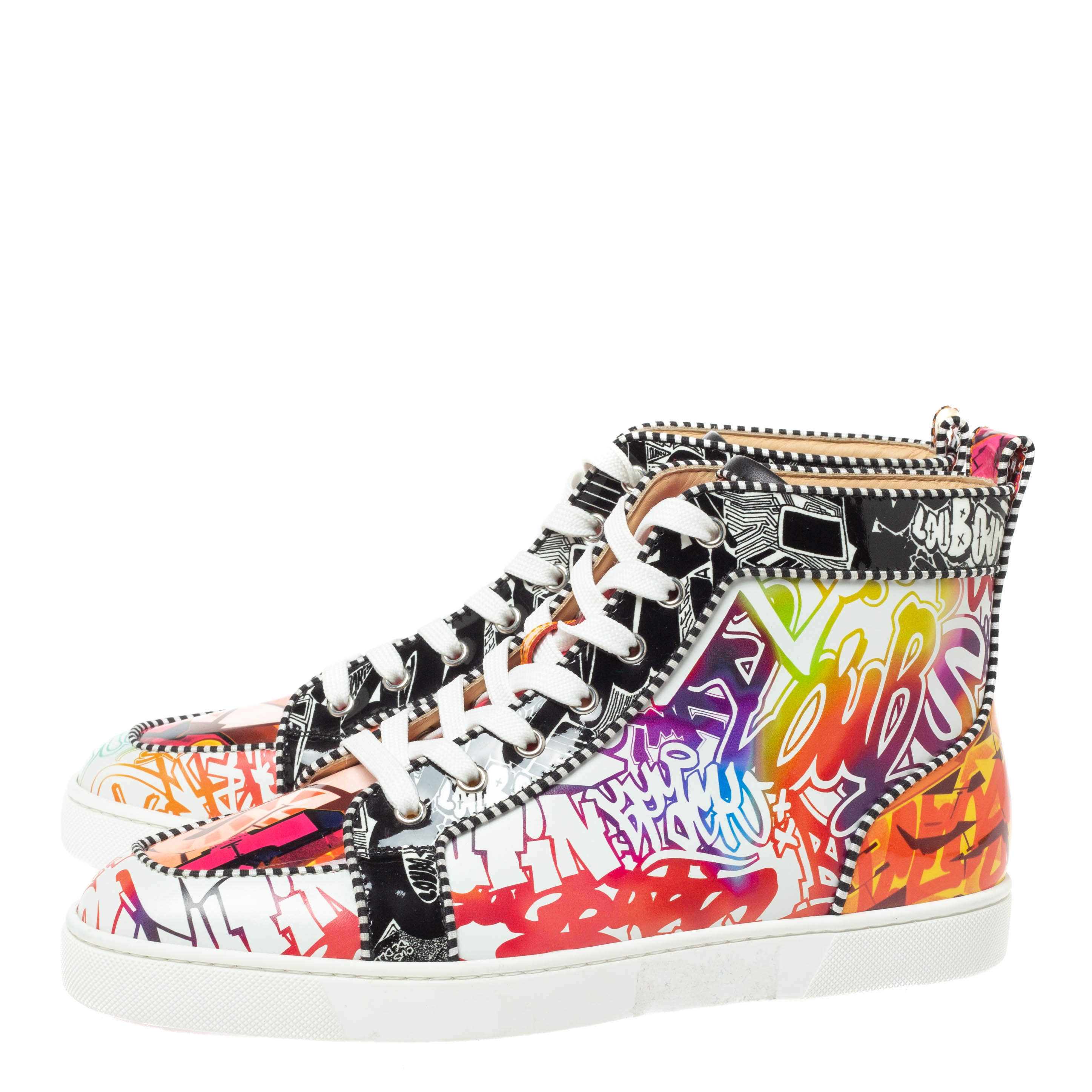 Christian Louboutin White/Black Graffiti Leather Rantus Orlato High Top  Sneakers Size 44.5 Christian Louboutin