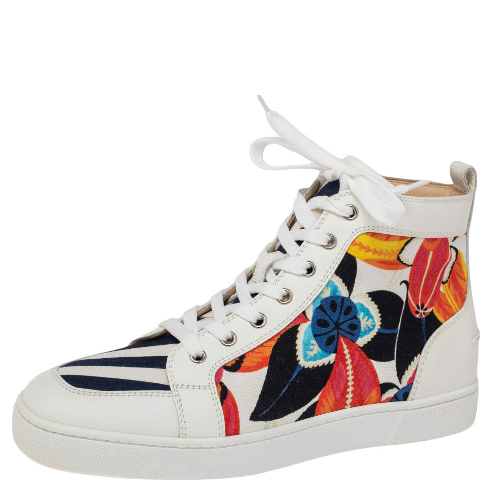 Christian Louboutin Multicolor Floral Canvas and Leather Rantus High Top Sneakers Size 42