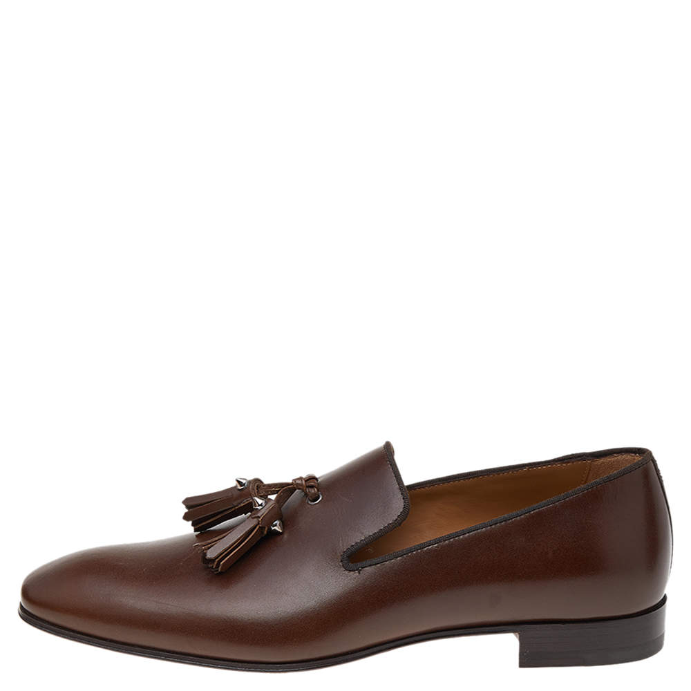مملوكة مسبقًا  Christian Louboutin Brown Leather Dandelion Spiked Tassel Loafers Size 40
