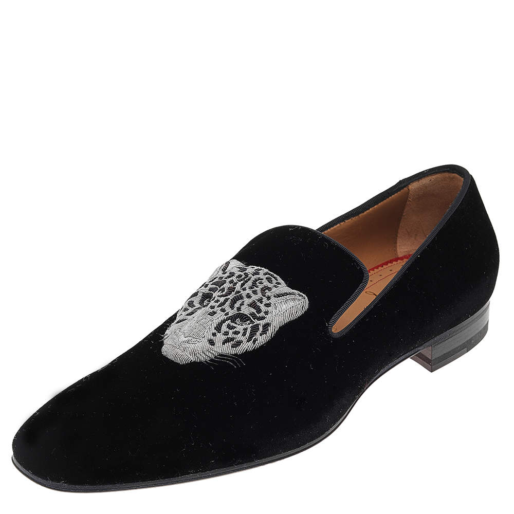 Pre Owned Christian Louboutin Black Velvet Dandeleo Flat Slip On Loafers Size 40