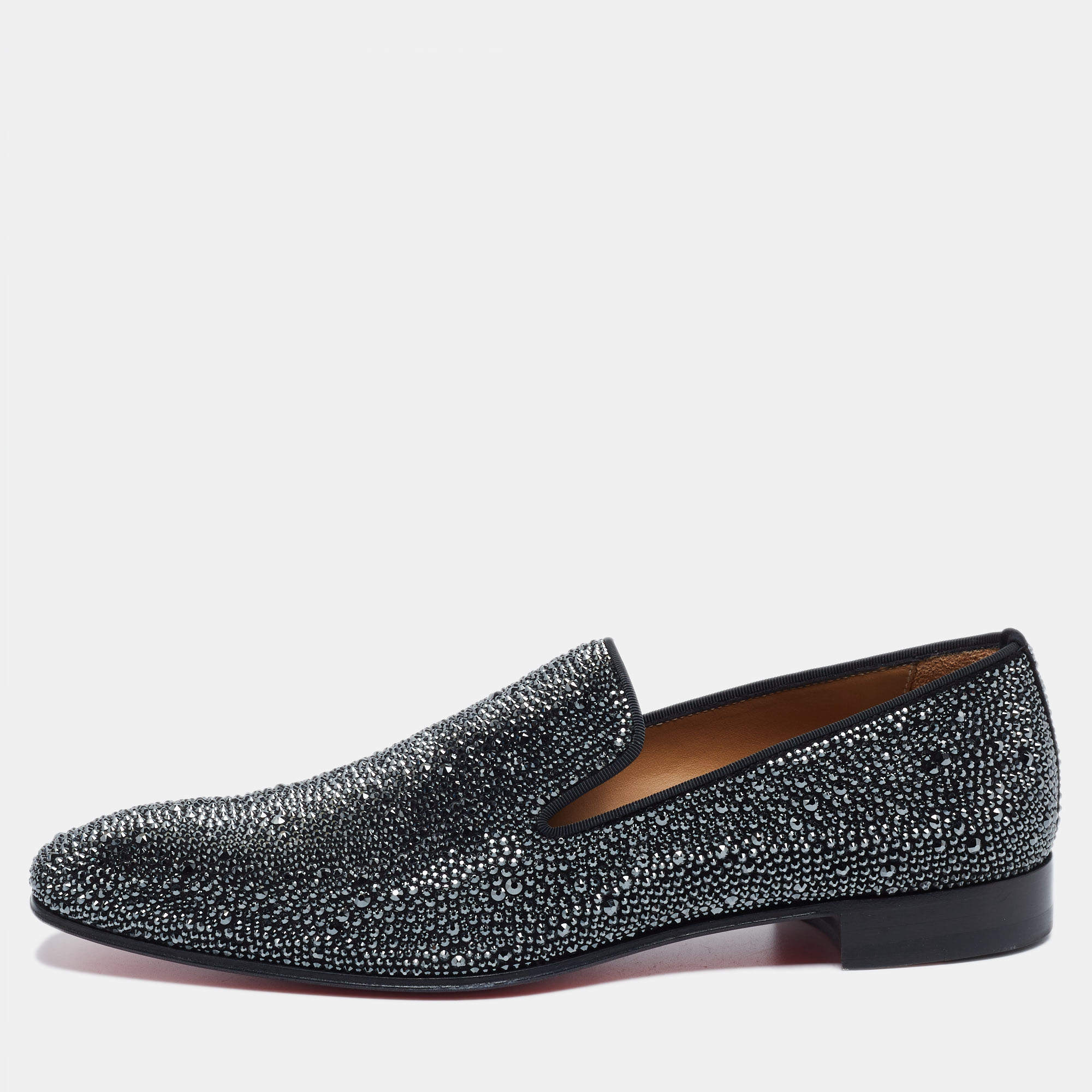 Christian Louboutin Black Suede Dandelion Strass Smoking Slippers Size 41.5