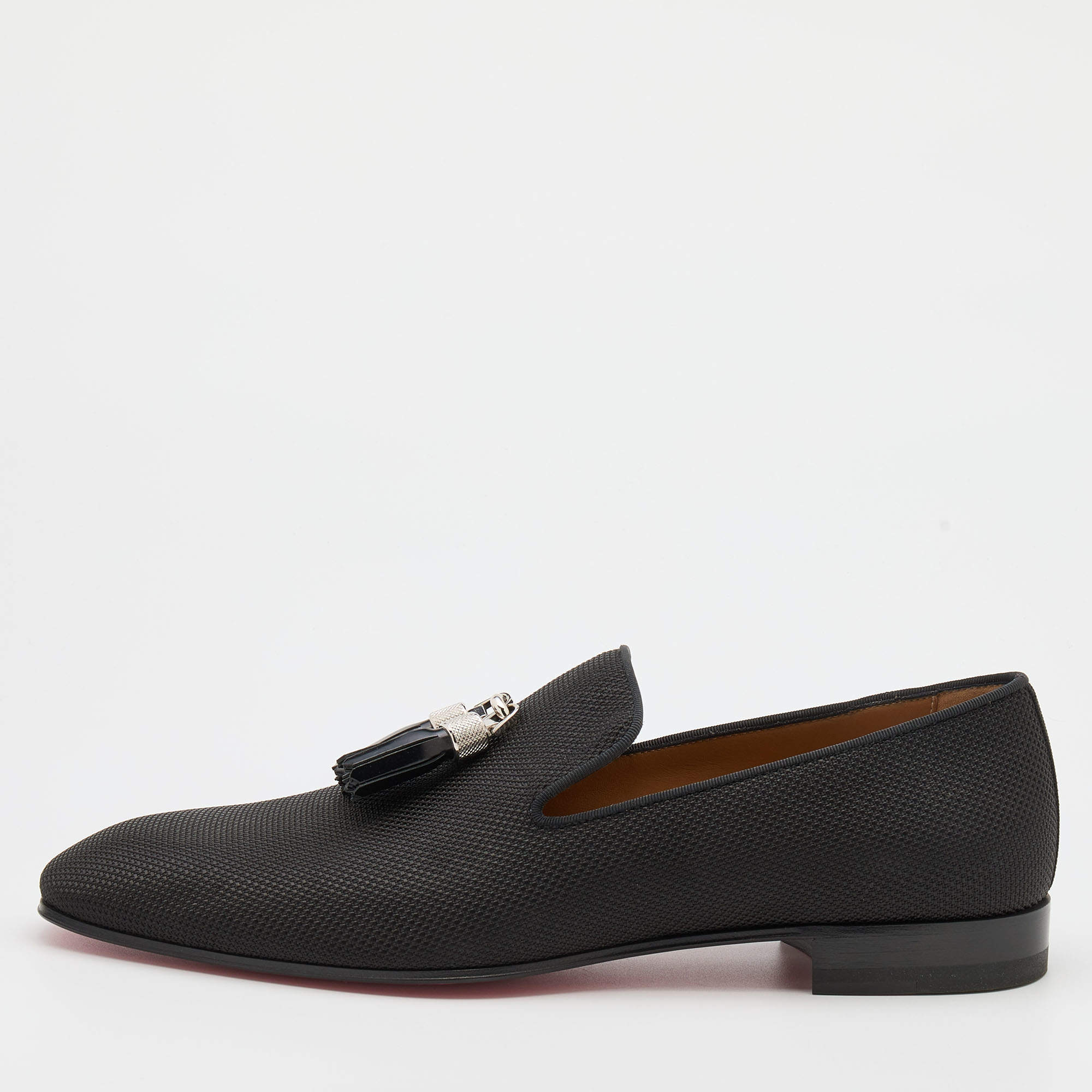 مملوكة مسبقًا Christian Louboutin Black Nylon Rivalion Tassel Smoking Slippers Size 43