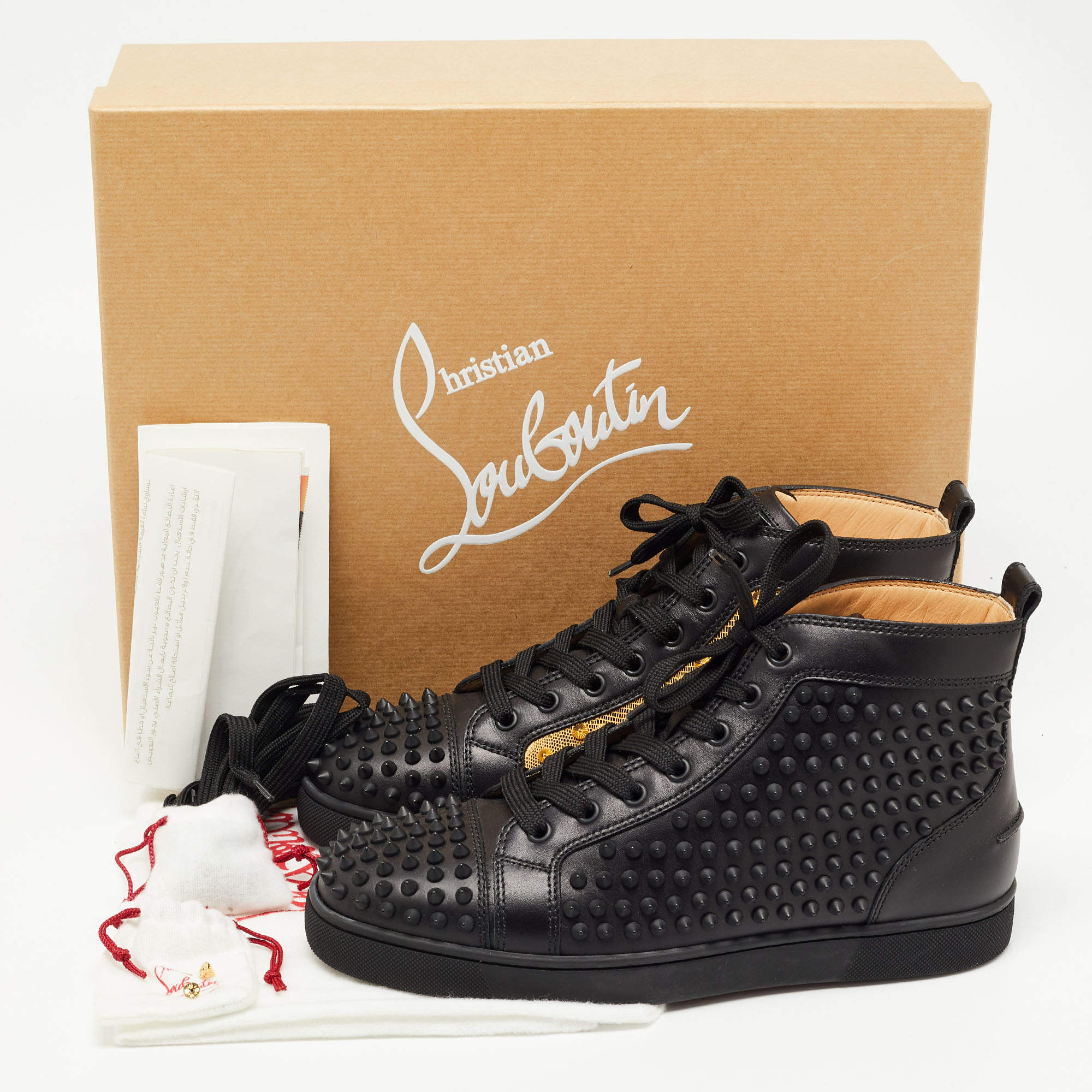 Christian Louboutin Black/Gold Leather Louis Laminato Dino High Top  Sneakers Size 41 Christian Louboutin