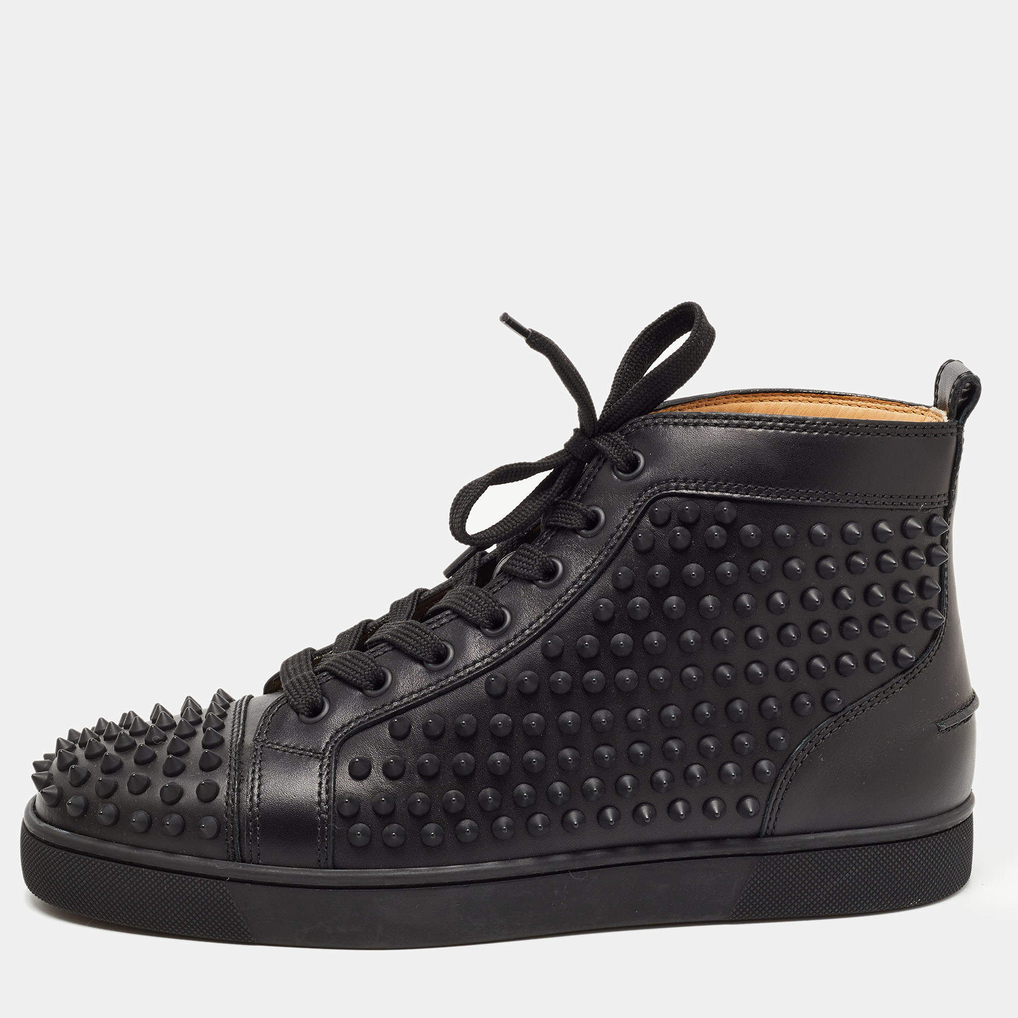 Christian Louboutin Black/Gold Leather Louis Laminato Dino High Top Sneakers Size 41