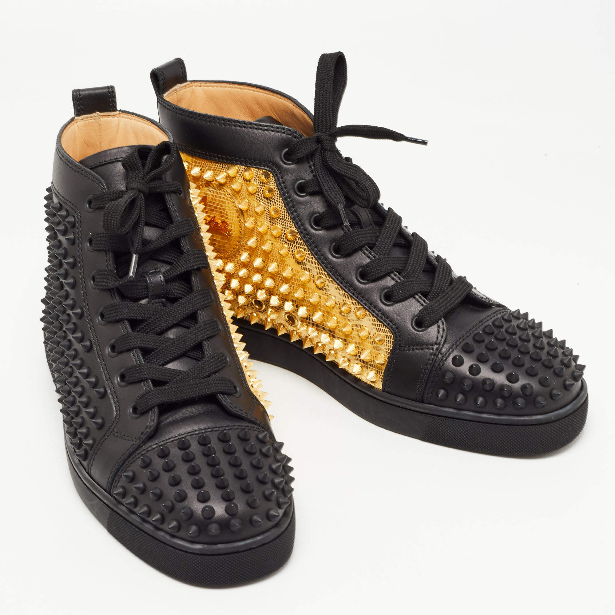 Christian Louboutin Blad Gold Calfskin Laminato Dino Spikes Yang Sneakers  42 EU