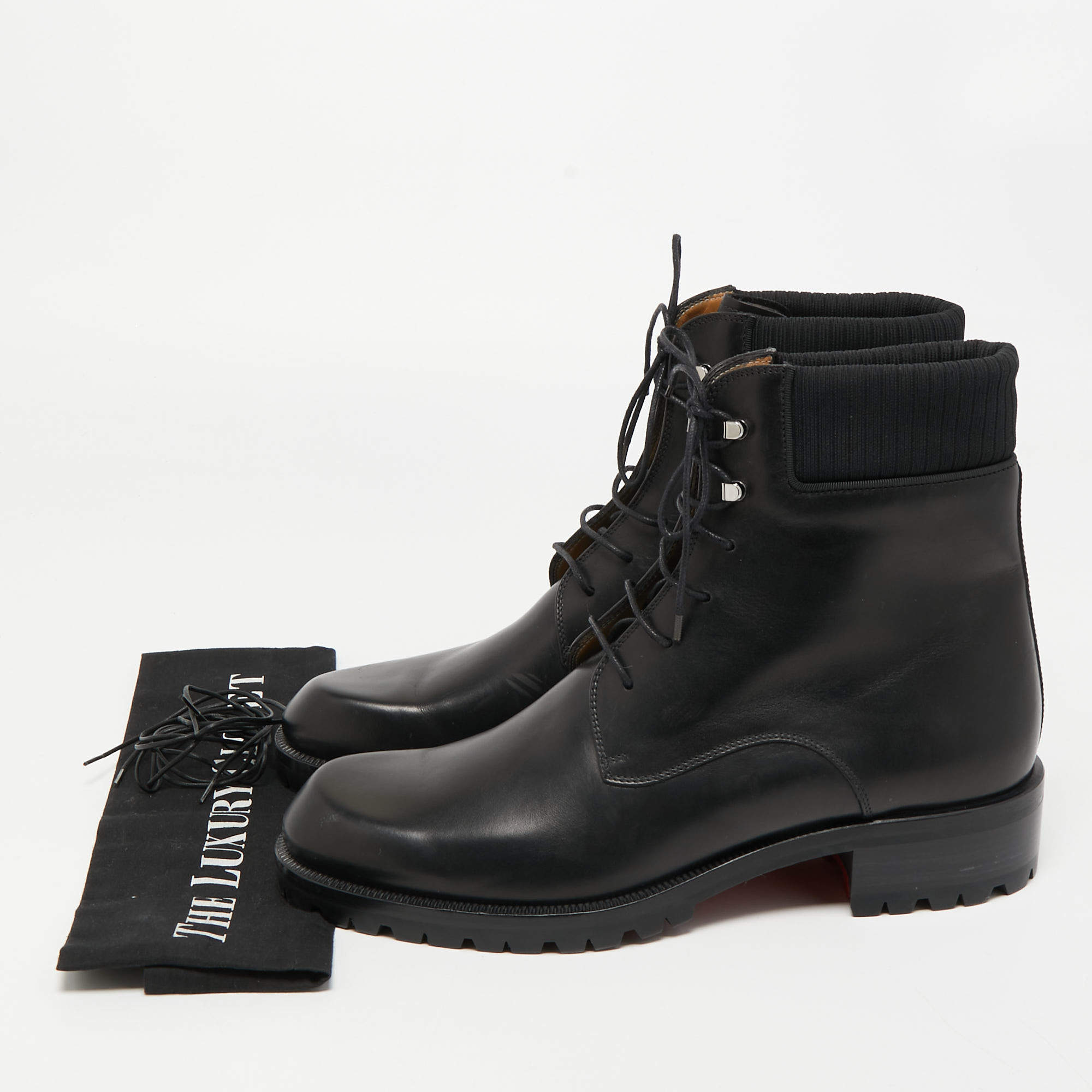 Christian Louboutin Trapman Red Sole Leather Combat Boots in Black for Men