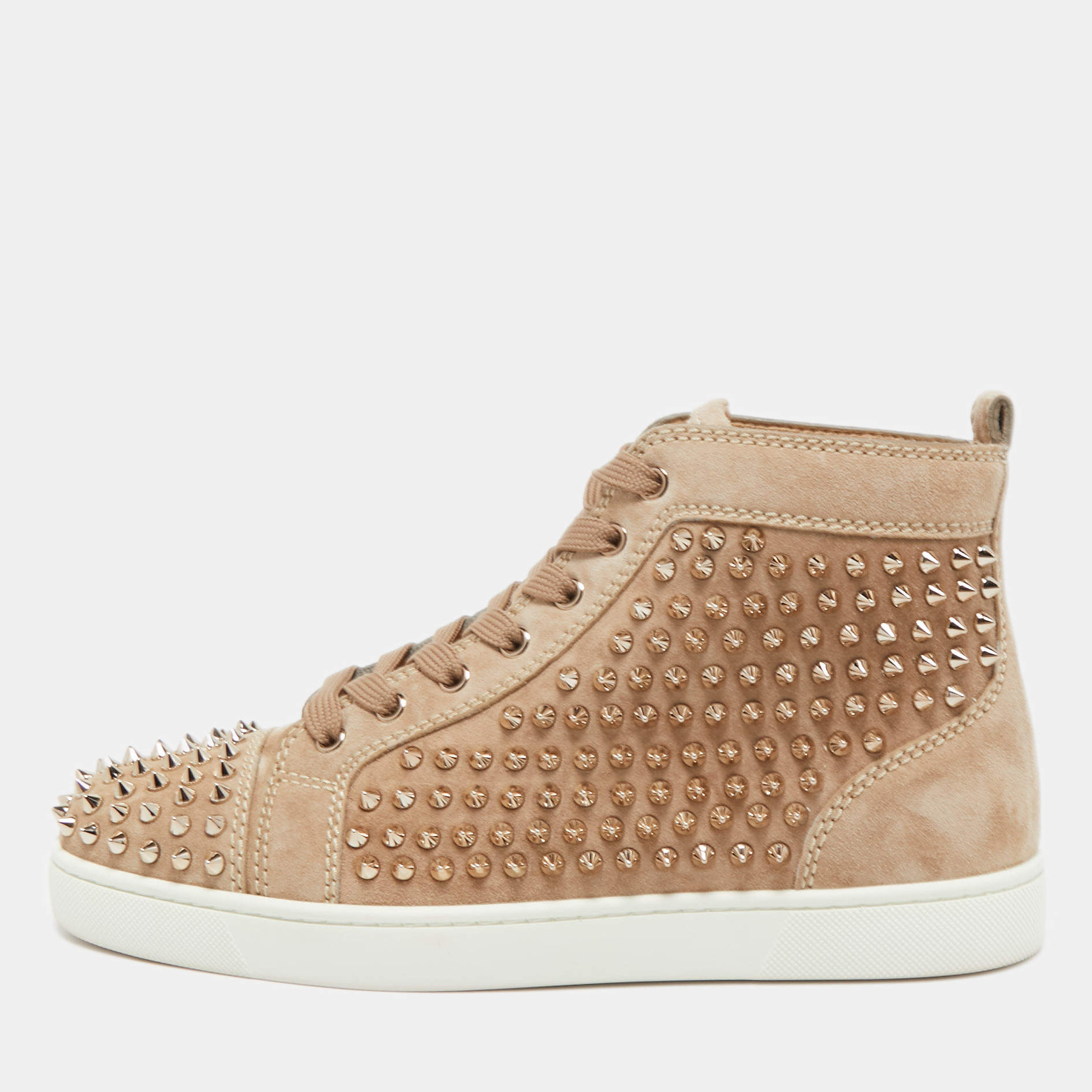 Christian Louboutin Brown Suede Louis Spike High Top Sneakers Size 41