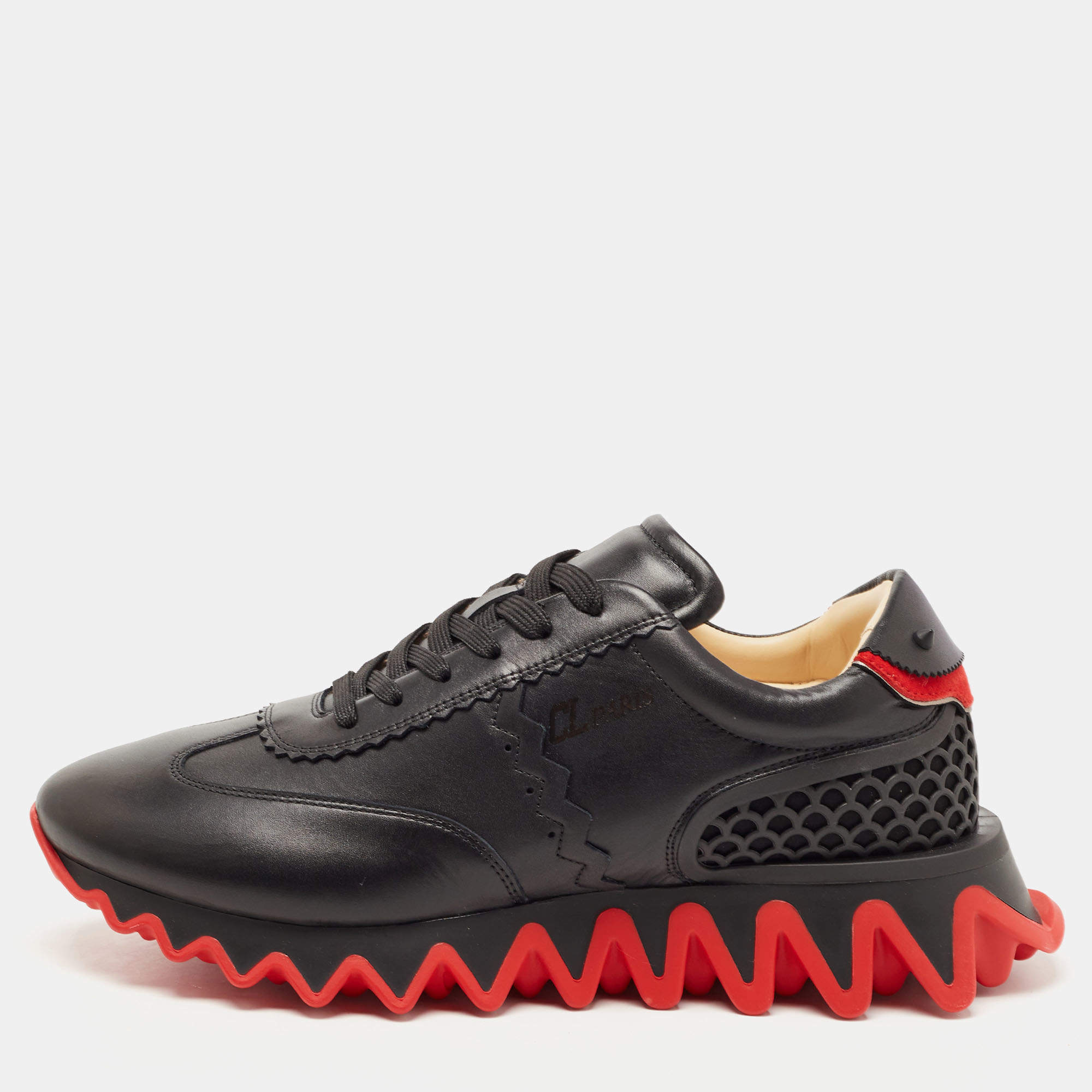 Pre Owned Christian Louboutin Black Leather Loubishark Low Top Sneakers Size 42