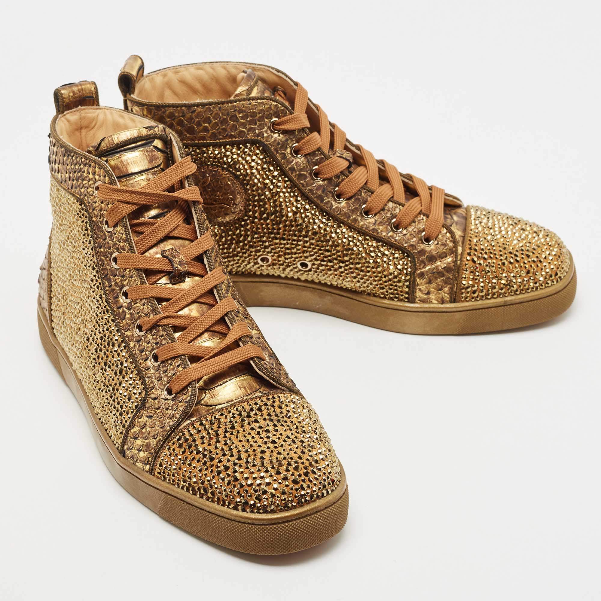 NEW CHRISTIAN LOUBOUTIN LOUIS STRASS SHOES 42.5 PYTHON SHOES SNEAKERS  Golden Exotic leather ref.808083 - Joli Closet