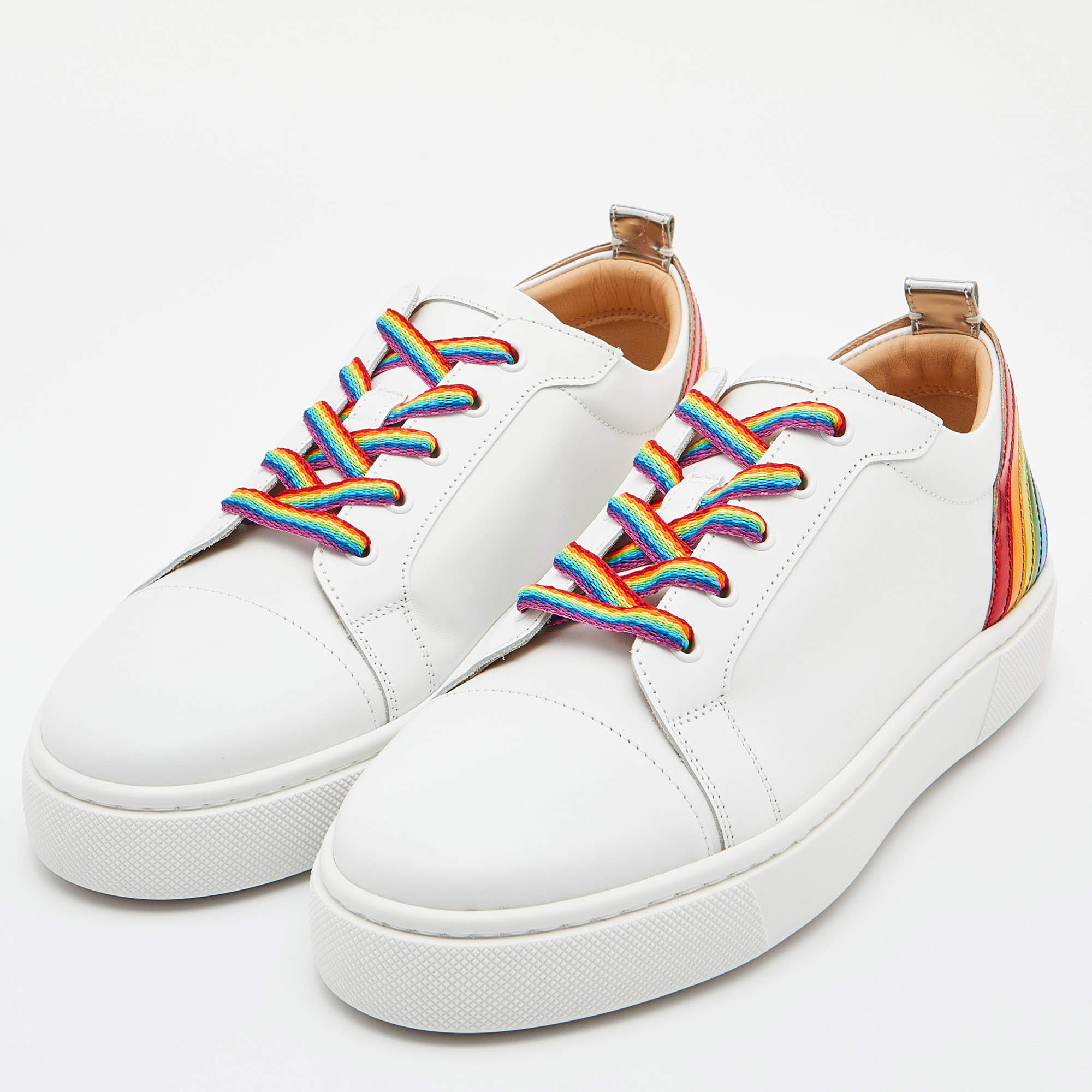Christian Louboutin White Leather Arkenspeed Rainbow Sneakers Size