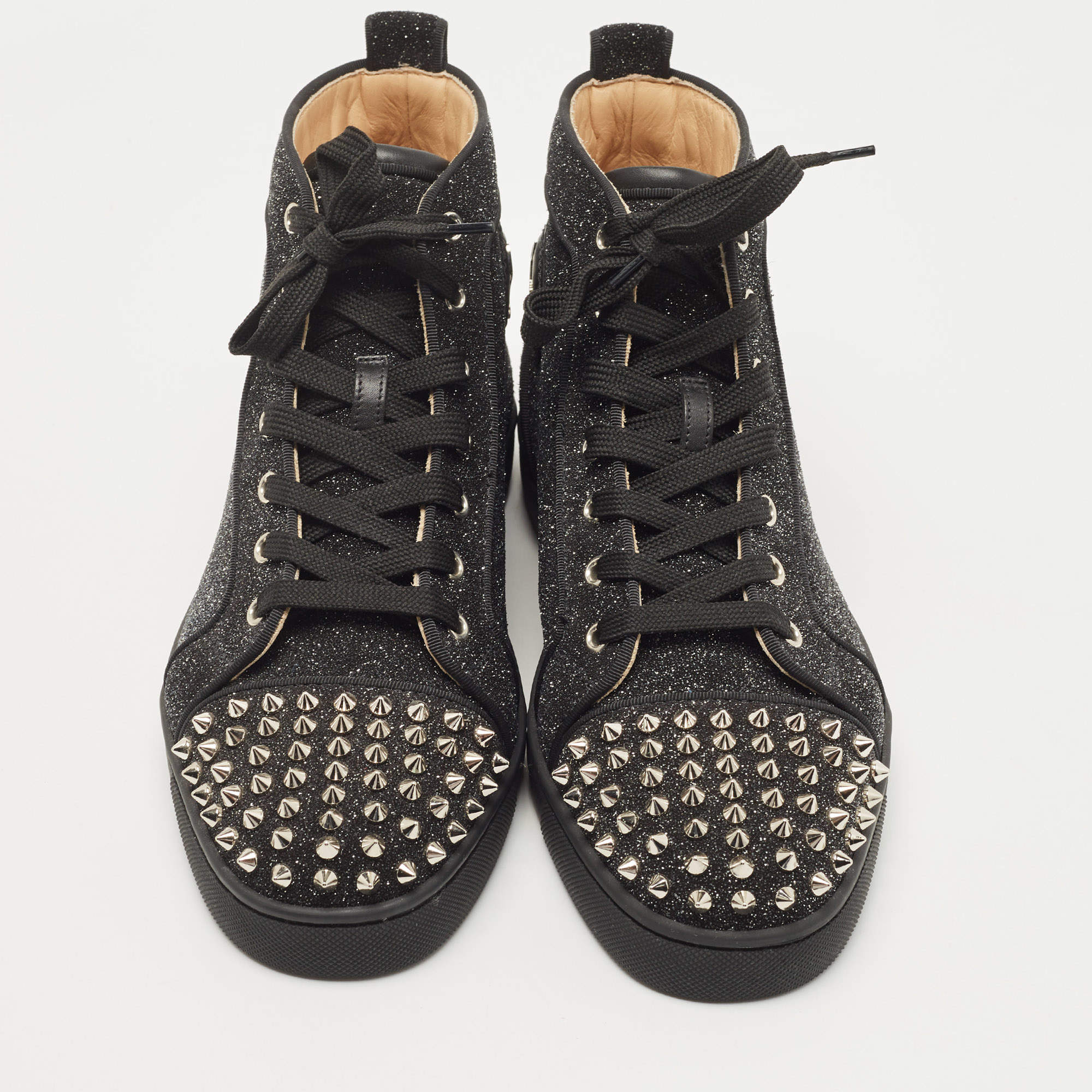 Christian Louboutin Black/Brown Leather and Suede Laser Cut High Top  Sneakers Size 42.5 Christian Louboutin