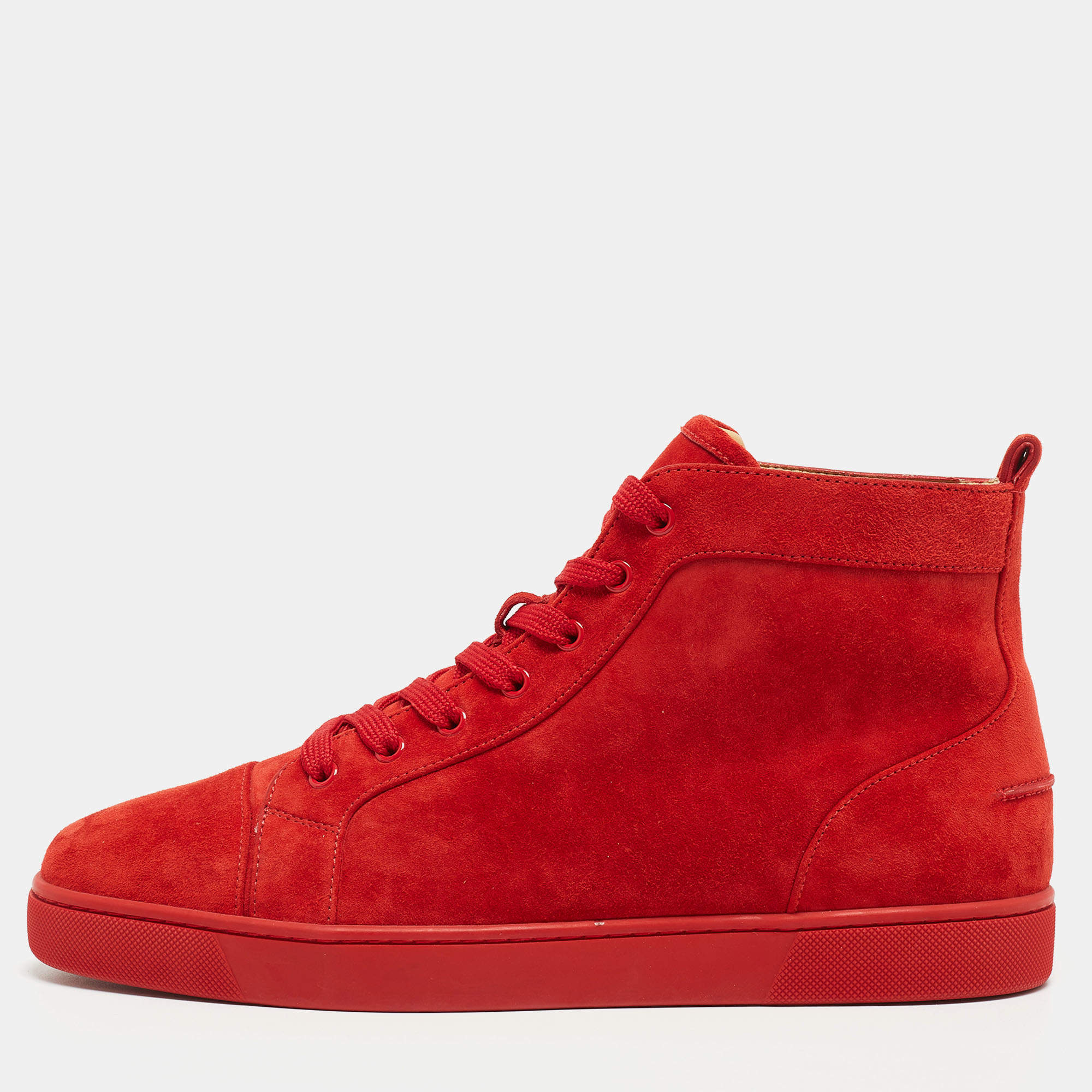 Louis high trainers Christian Louboutin Red size 43 EU in Suede - 22583774