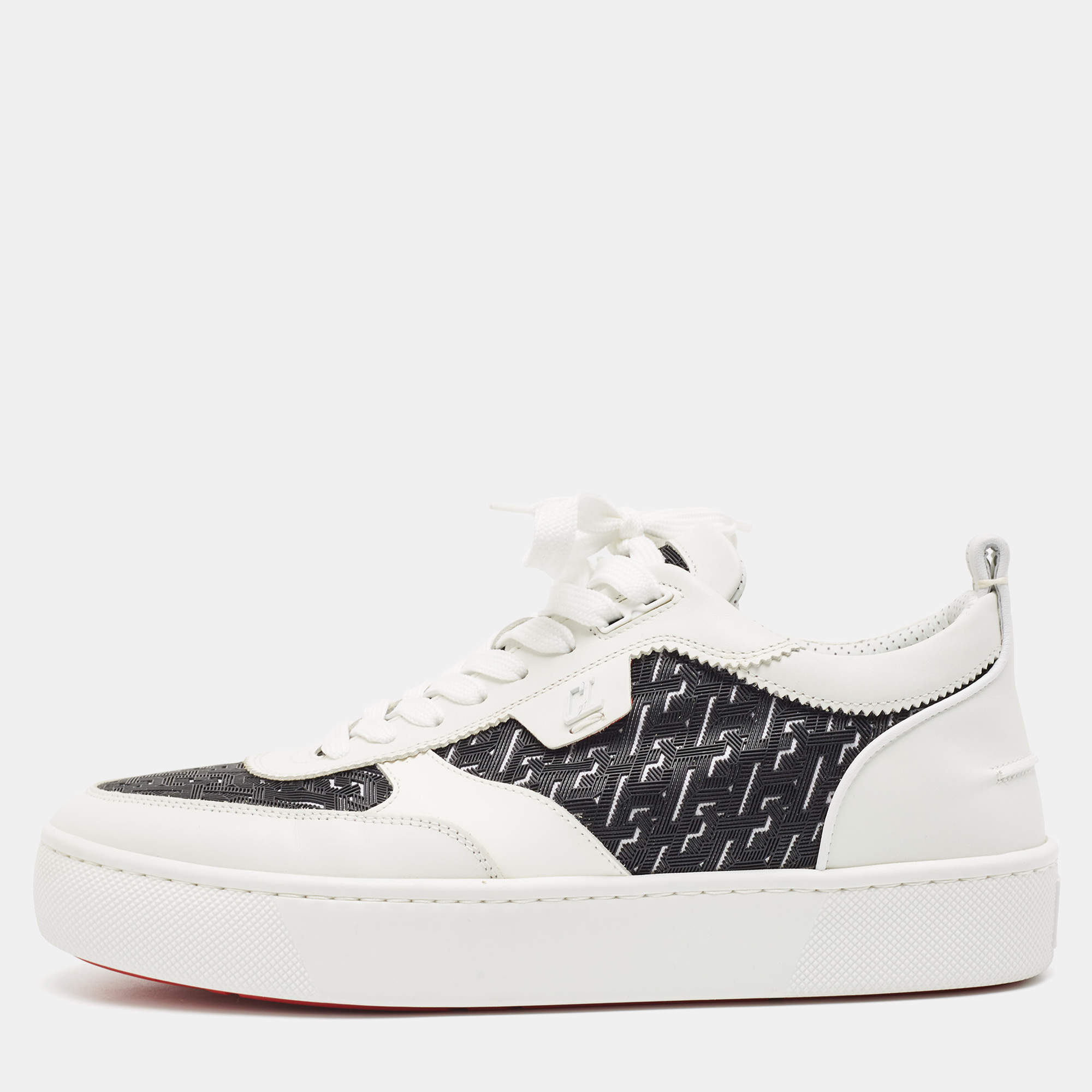 Christian Louboutin White/Black Leather and Rubber Happyrui Sneakers Size 42