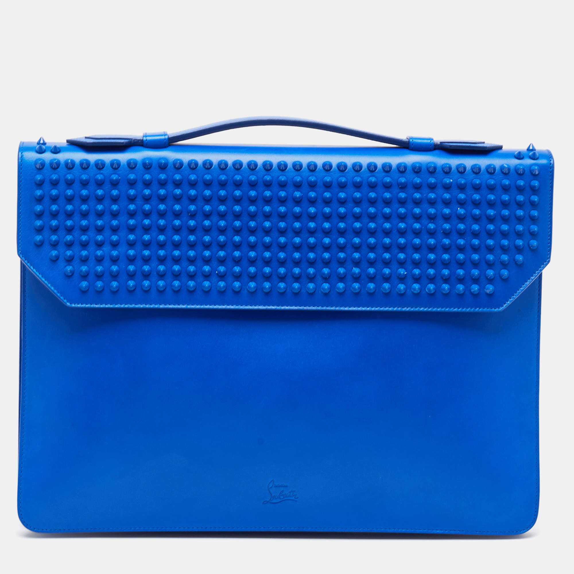 Pre Owned Christian Louboutin Blue Leather Spikes Alexis Document Holder