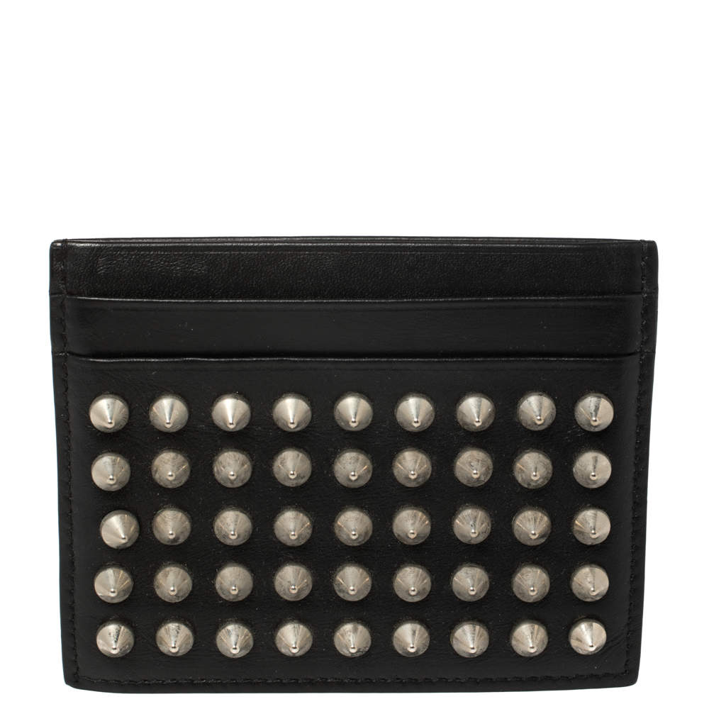 Pre Owned Christian Louboutin Black Leather Studded Kios Card Holder