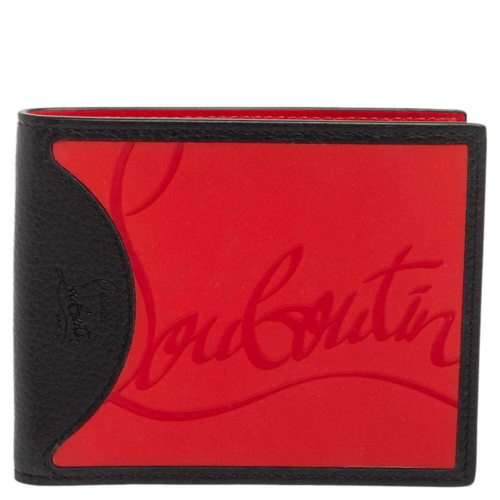 Pre Owned Christian Louboutin Black/Red Leather and Rubber Coolcard Sneakers Wallet