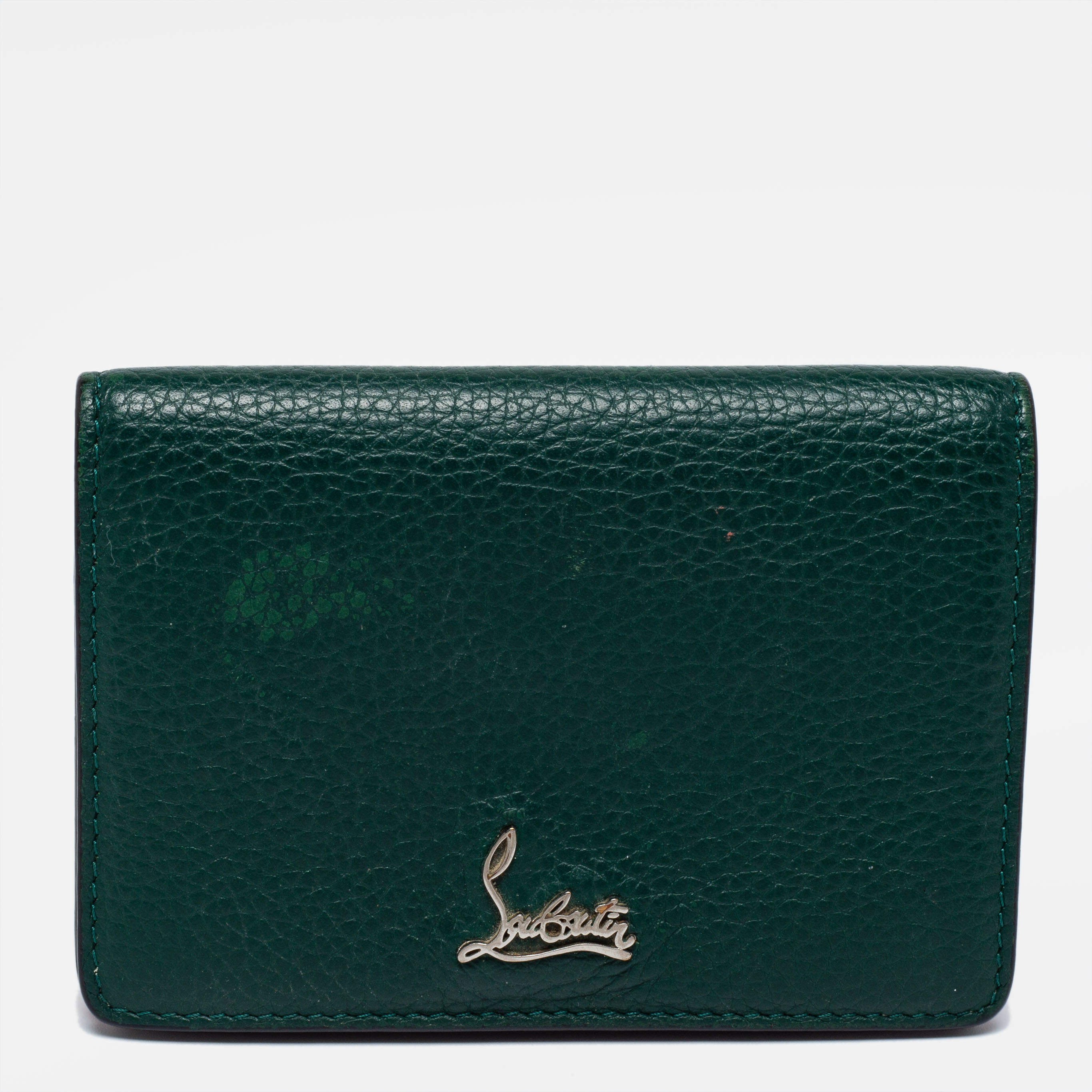 Pre Owned Christian Louboutin Green/Red Leather Flap Card Case