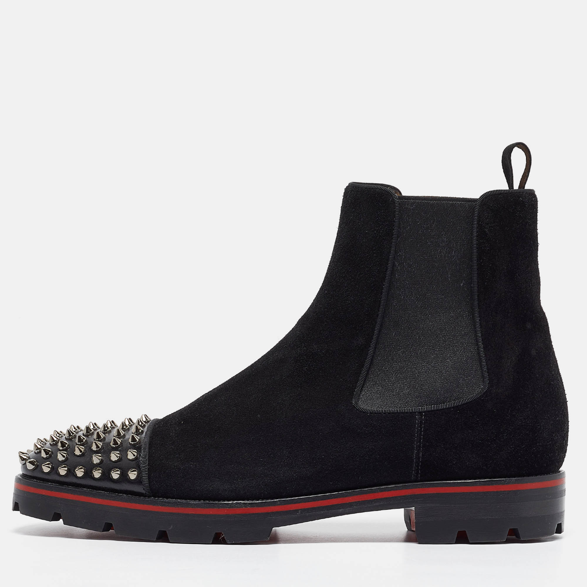 Christian Louboutin Black Suede Melon Spikes Ankle Boots Size 43