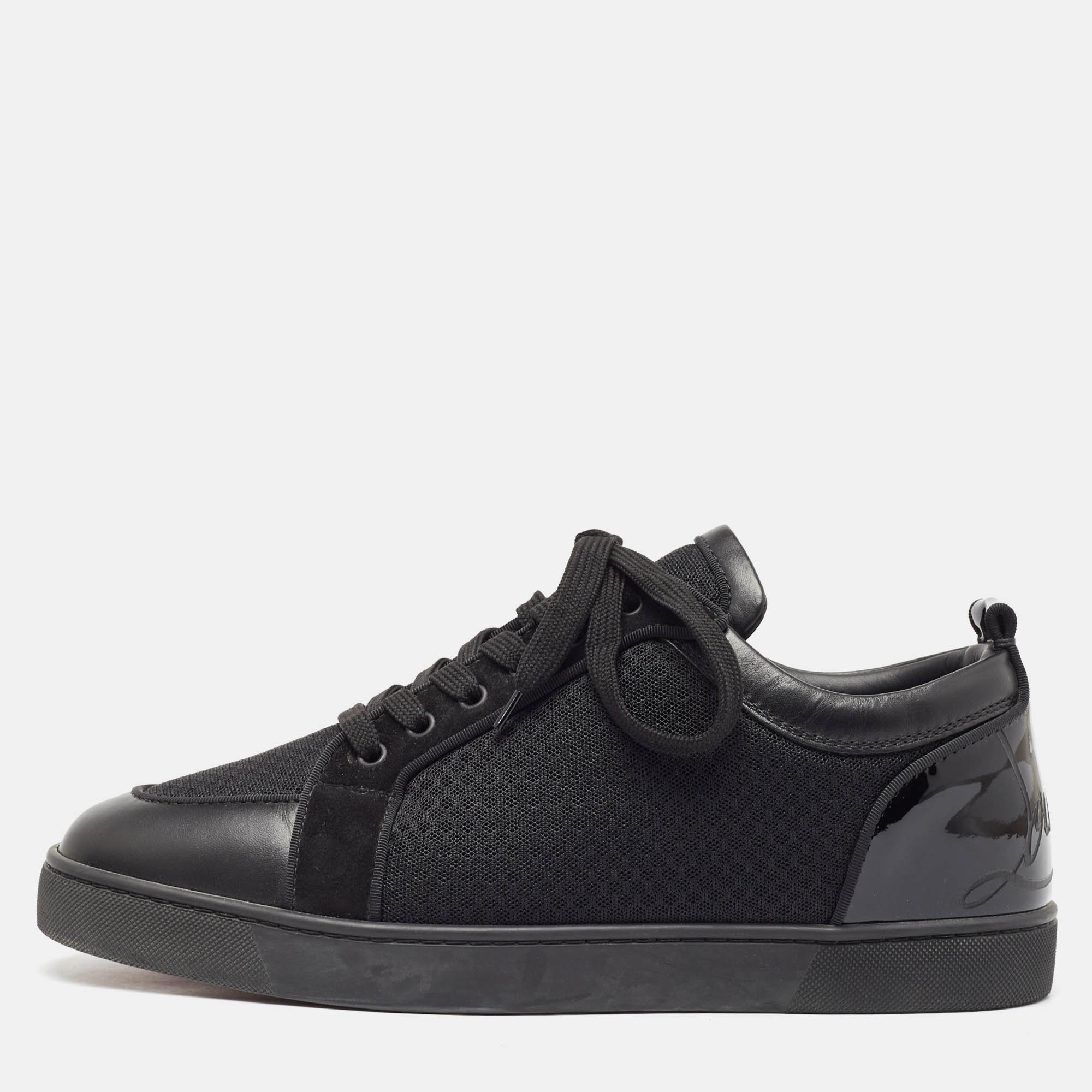 Christian Louboutin Black Leather and Mesh Fun Rantulow Sneakers Size 45
