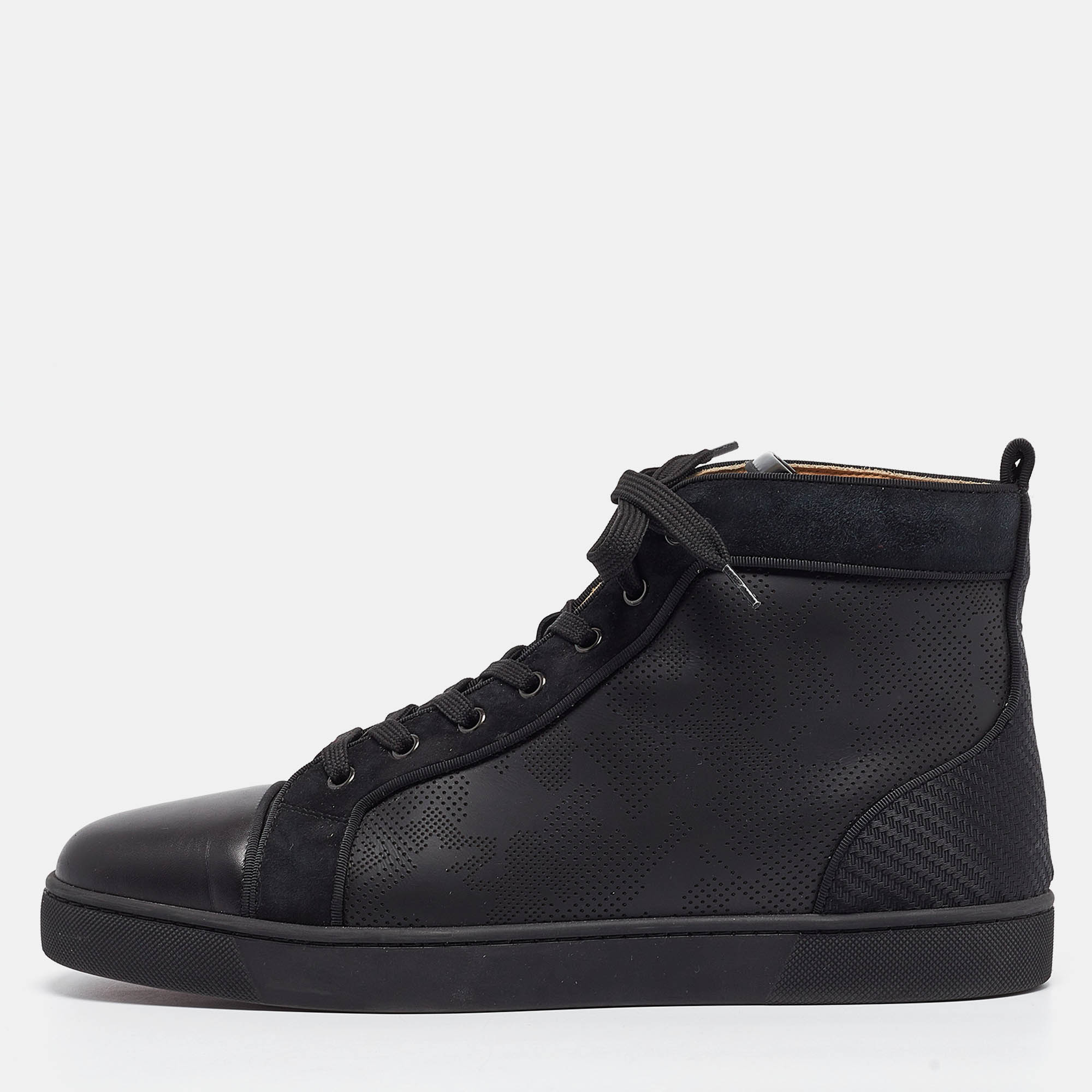 Christian Louboutin Black Perforated Leather and Grosgrain Louis Orlato Sneakers Size 45