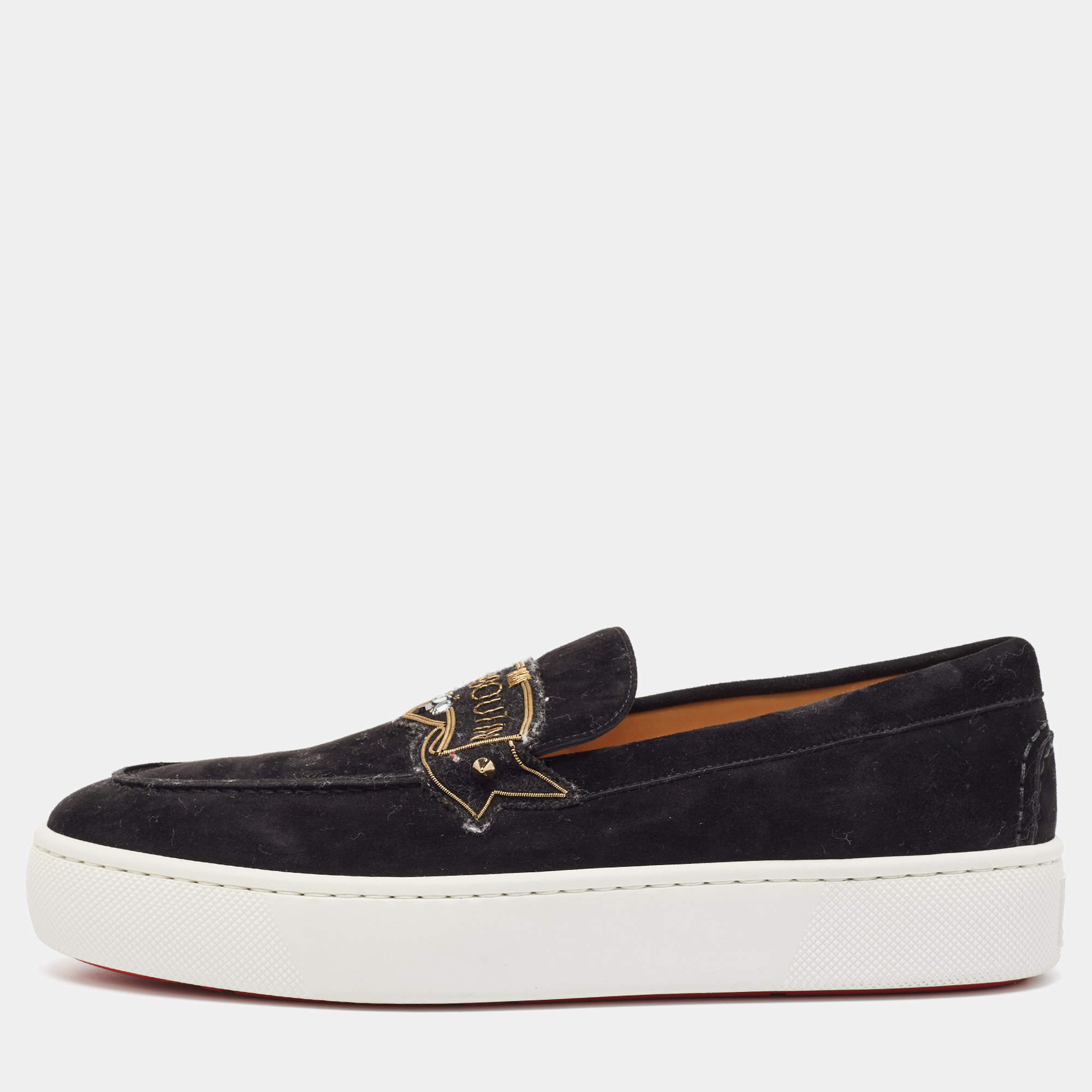 Christian Louboutin Black Suede Amiralou Loafer Sneakers Size 42